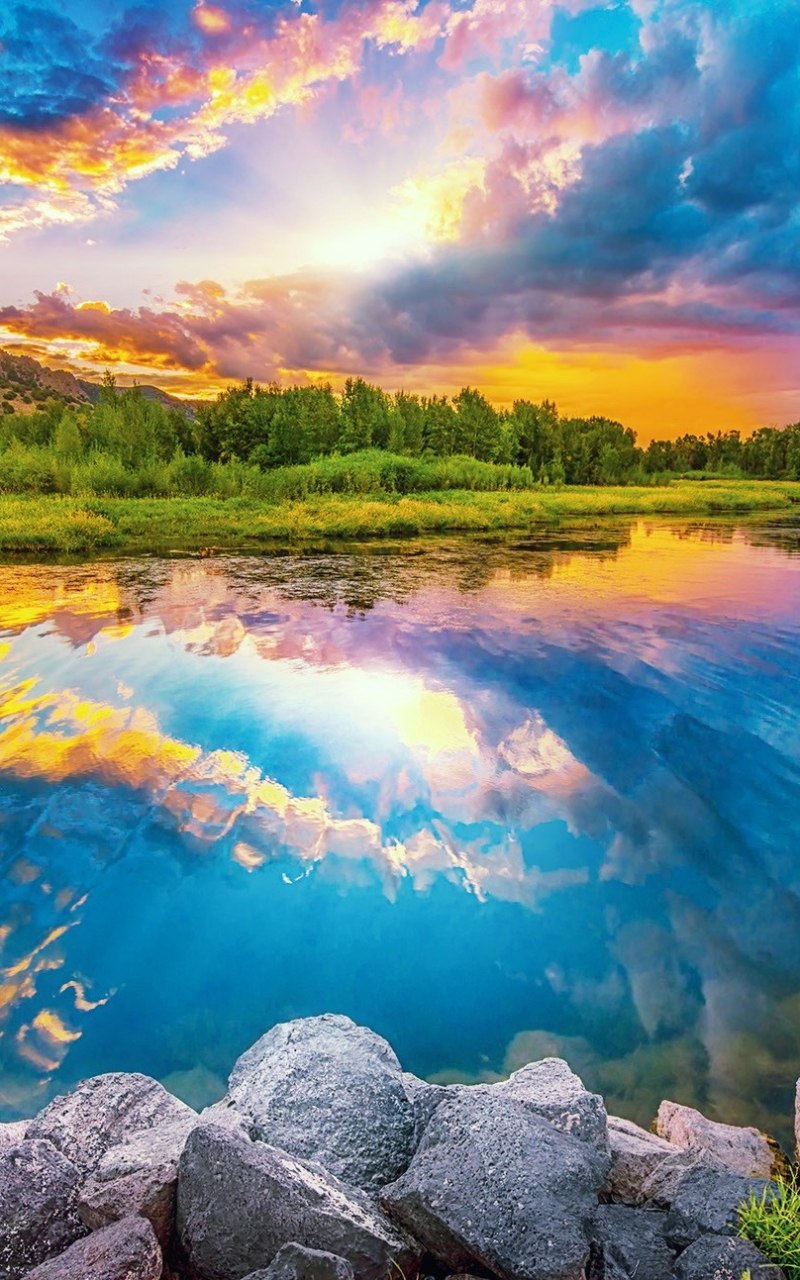 Descarga gratuita de fondo de pantalla para móvil de Lago, Tierra, Atardecer, Tierra/naturaleza, Reflejo, Puesta De Sol.