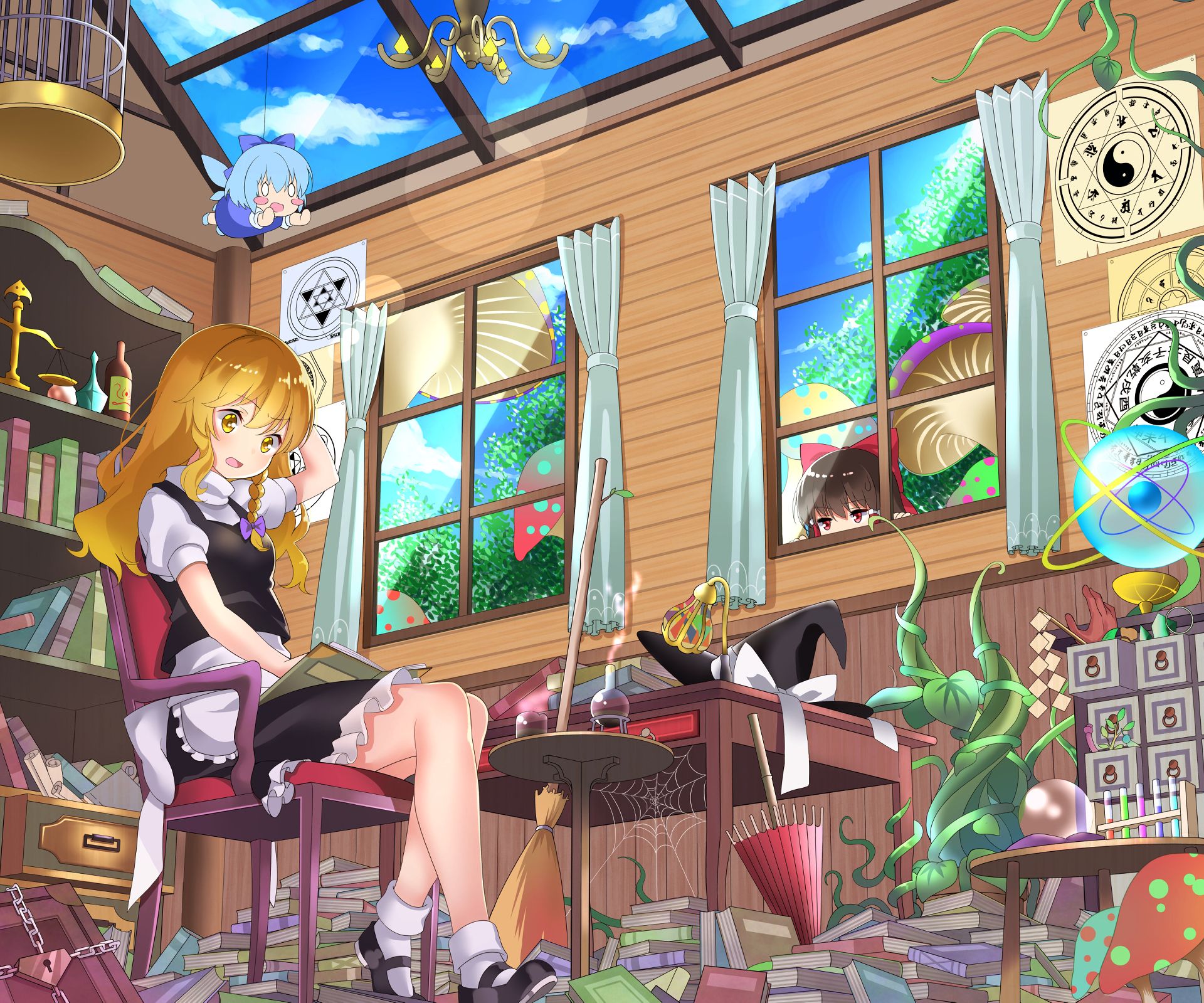 Download mobile wallpaper Anime, Touhou, Reimu Hakurei, Marisa Kirisame, Cirno (Touhou) for free.