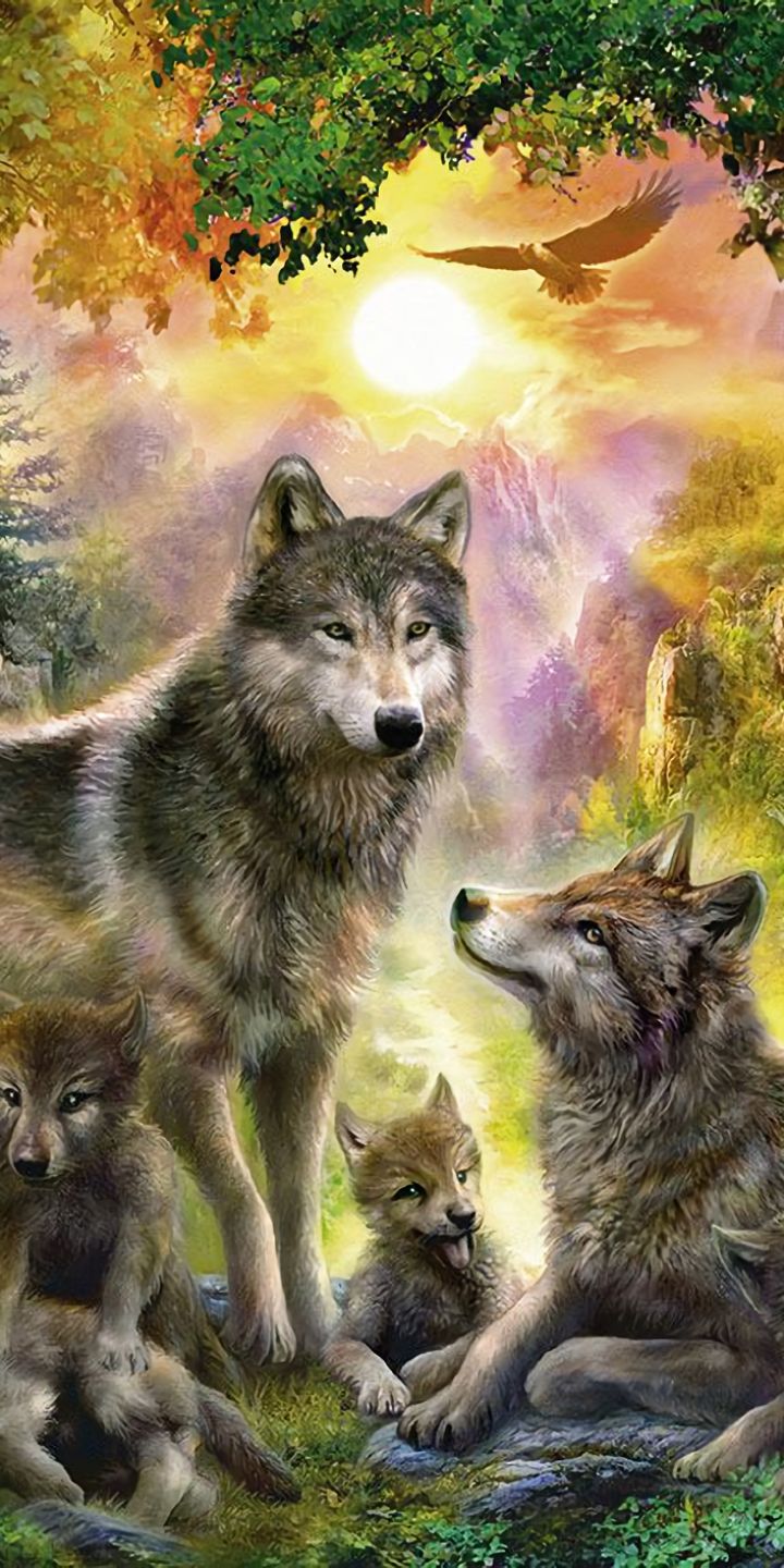 Download mobile wallpaper Wolf, Painting, Artistic, Baby Animal, Cub for free.