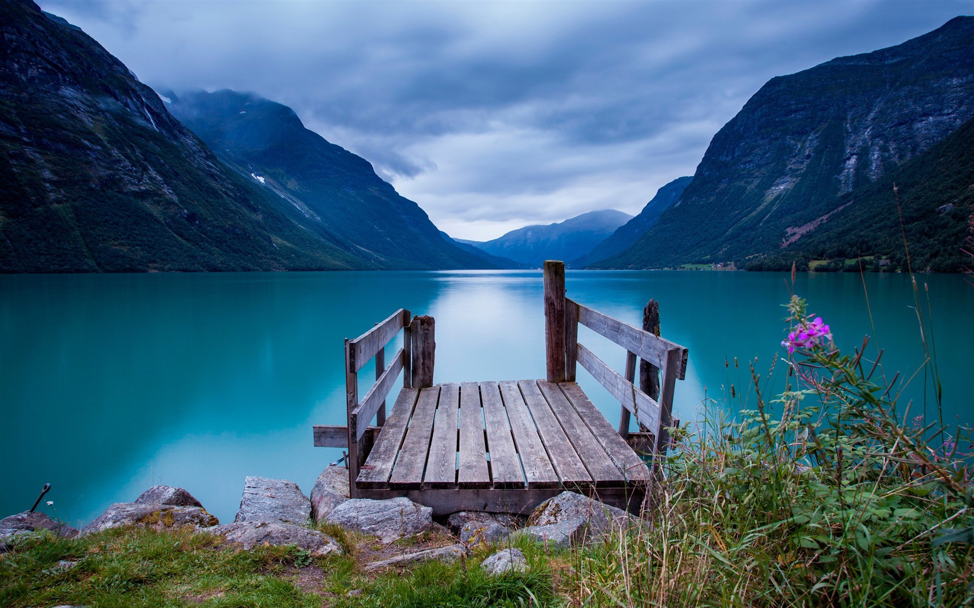 Laden Sie das Seen, See, Seebrücke, Gebirge, Norwegen, Erde/natur-Bild kostenlos auf Ihren PC-Desktop herunter