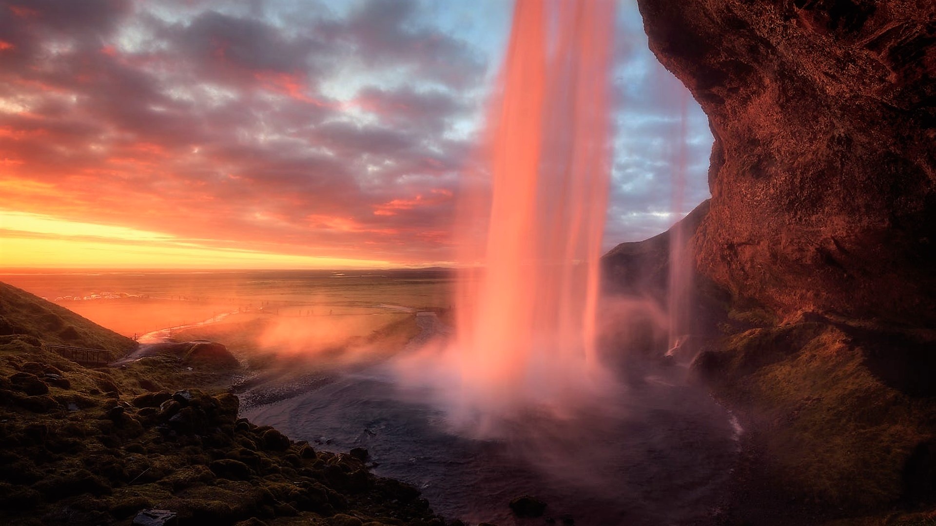 Free download wallpaper Sunset, Sky, Waterfall, Earth on your PC desktop