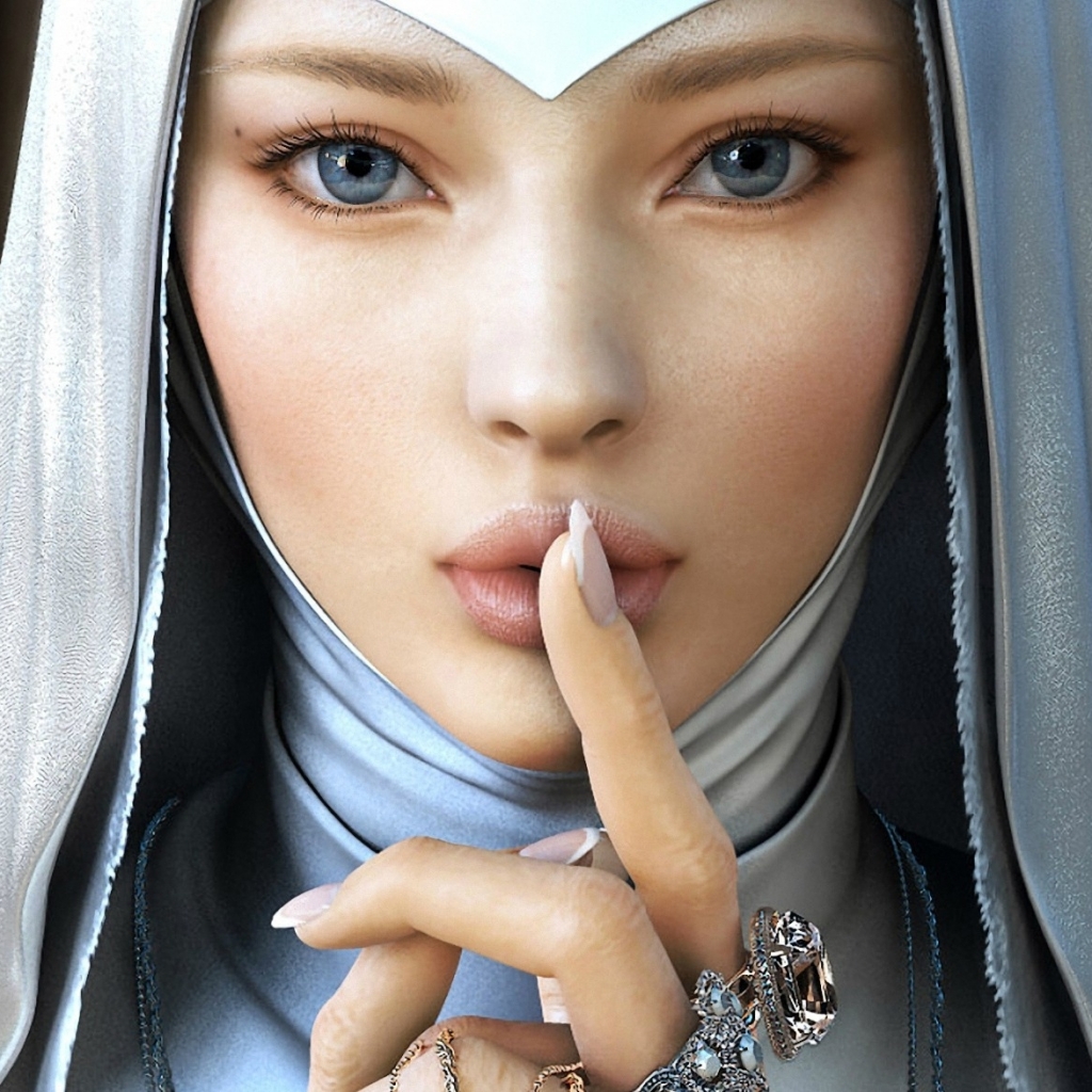 women, artistic, face, white, ring, fantasy, blue eyes, nun
