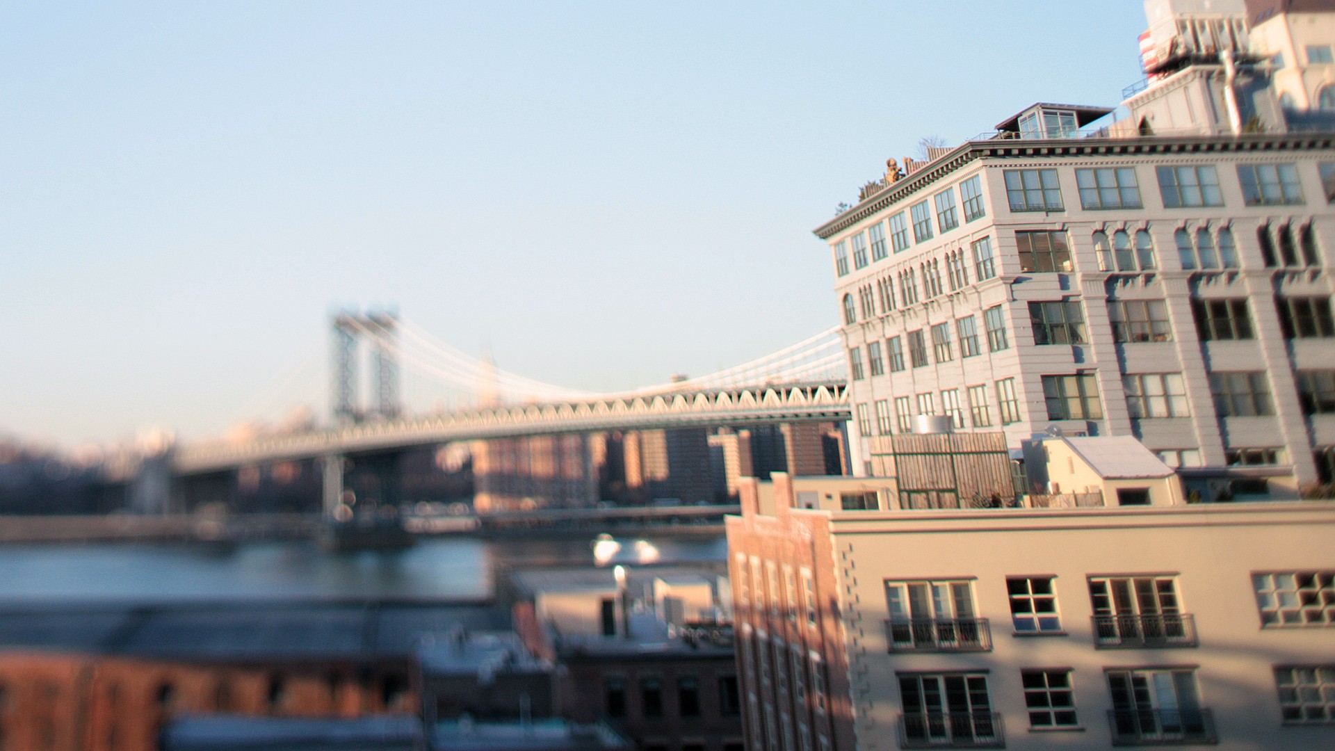 photography, tilt shift, bridge, city, manhattan bridge, new york