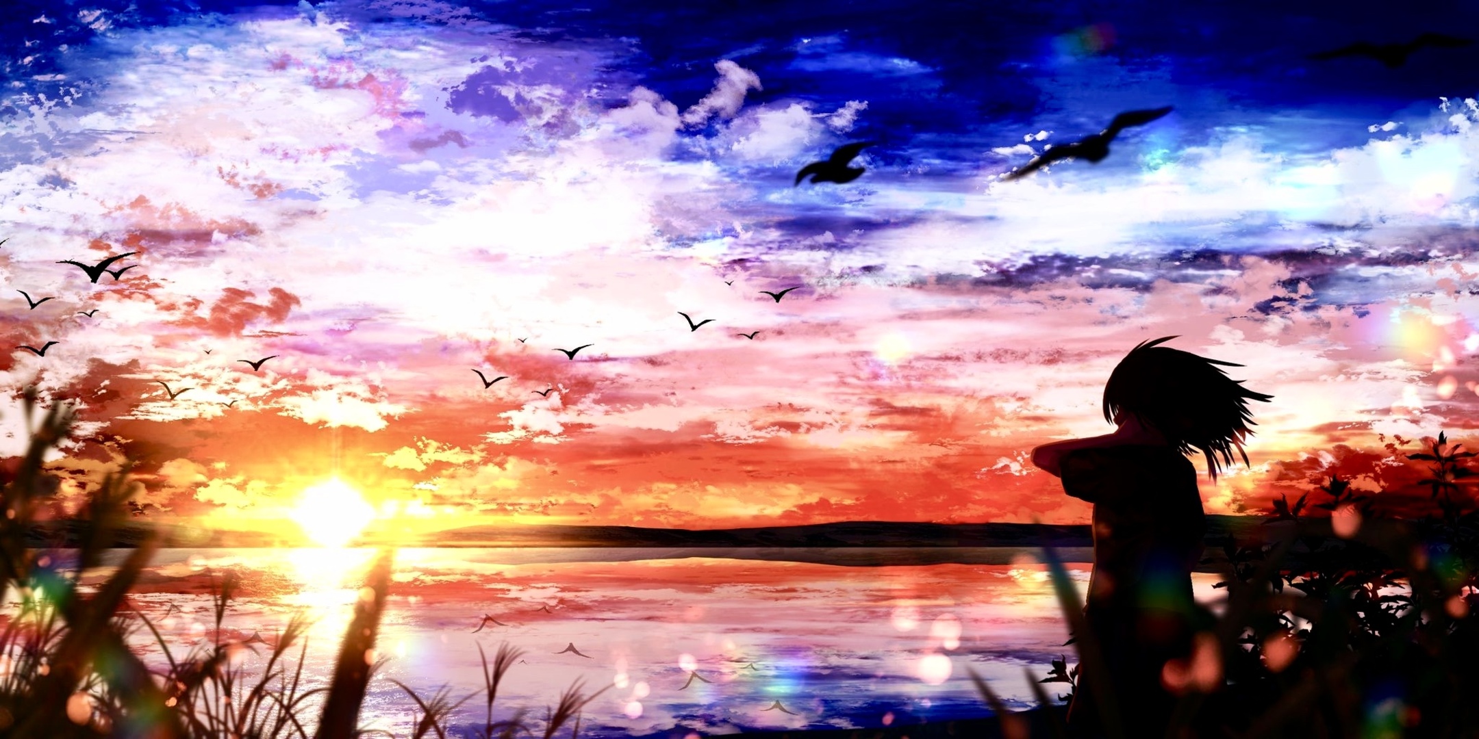 Free download wallpaper Anime, Sunset, Sky, Original on your PC desktop