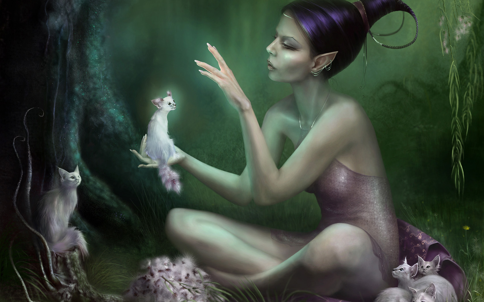 Free download wallpaper Fantasy, Cat, Creature, Elf, Fairy on your PC desktop