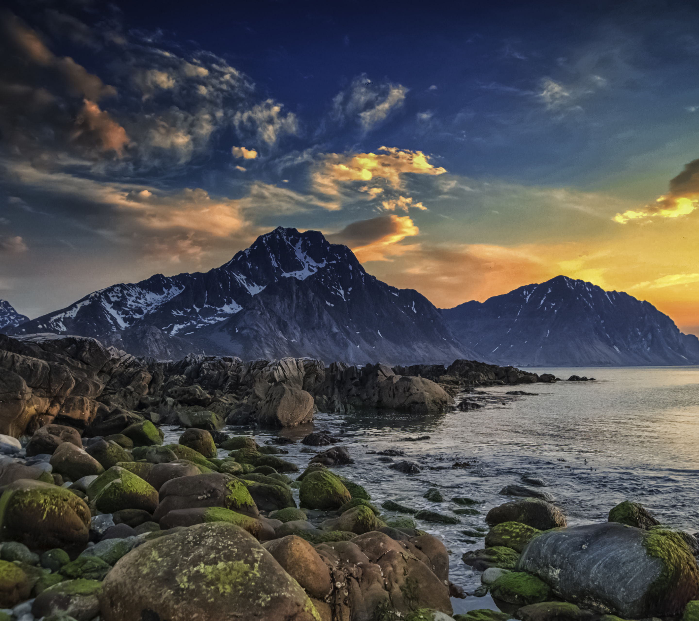 sea, scandinavia, earth, seashore, arctic, lofoten islands, spring, norway, boulder, mountain, sky
