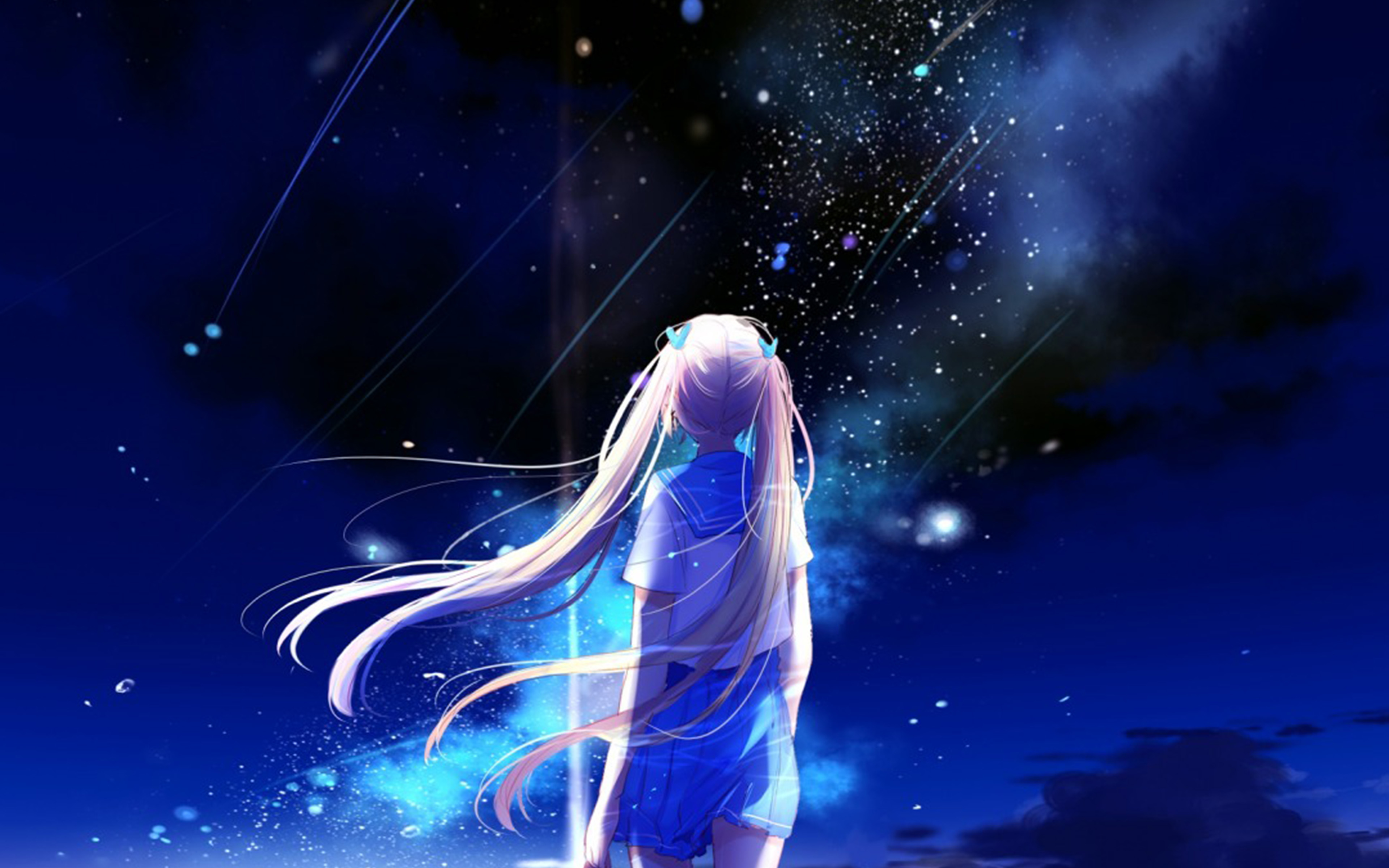Download mobile wallpaper Anime, Night, Girl, White Hair, Twintails for free.