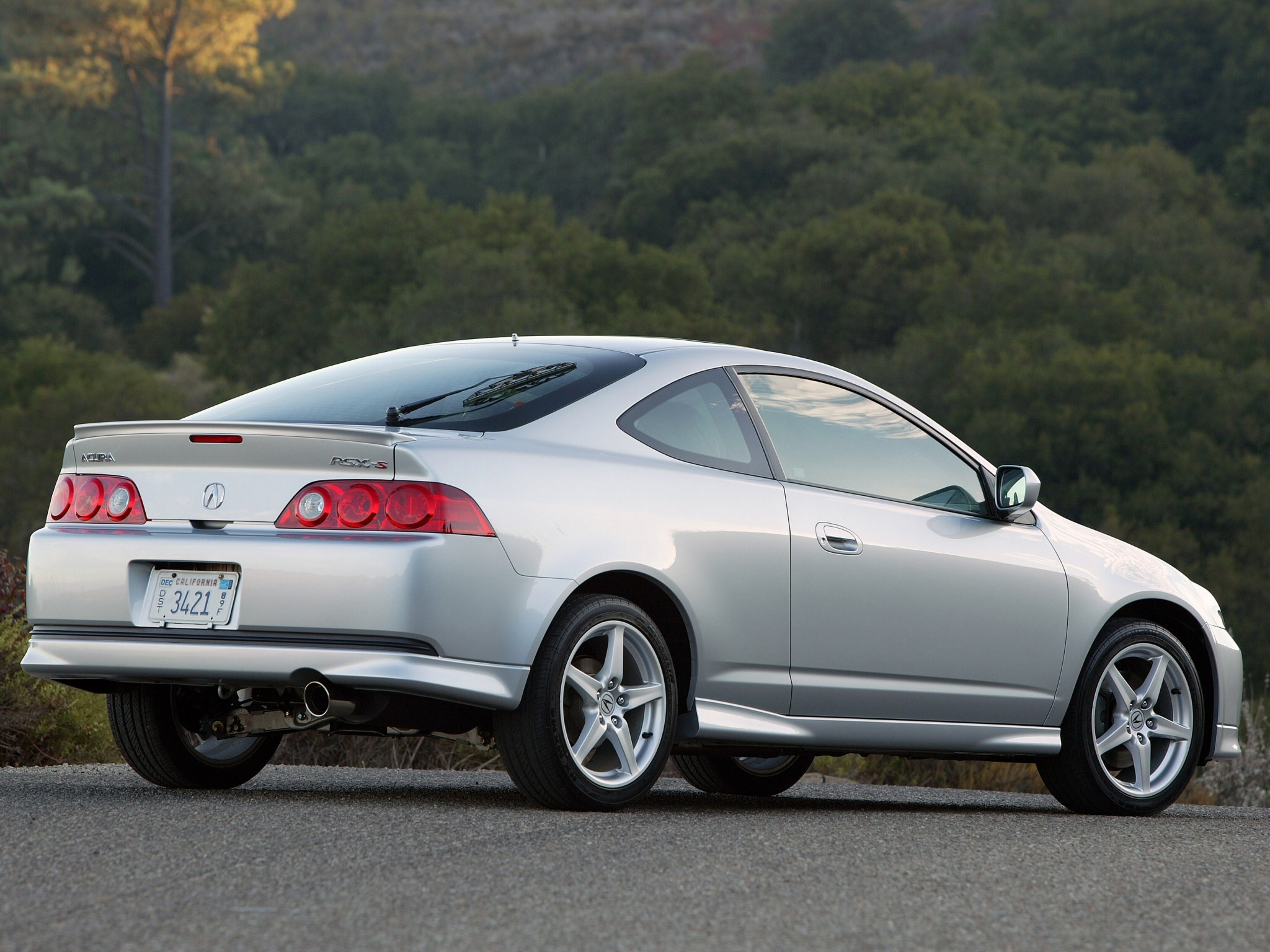 Free download wallpaper Auto, Nature, Acura, Side View, Style, Rsx, Silver Metallic, Forest, Cars on your PC desktop