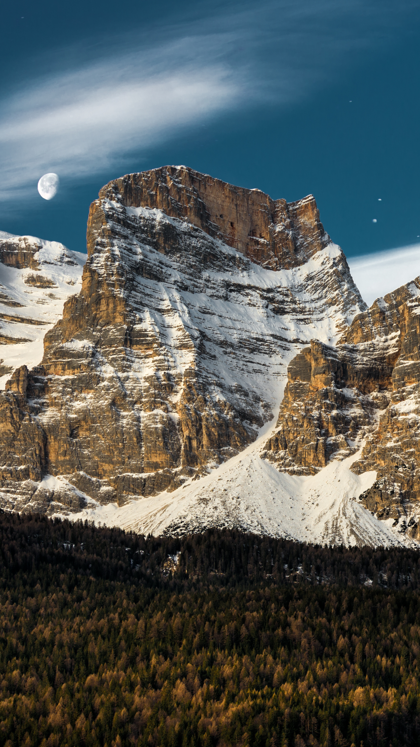 Download mobile wallpaper Nature, Mountains, Moon, Mountain, Forest, Earth, Cliff for free.
