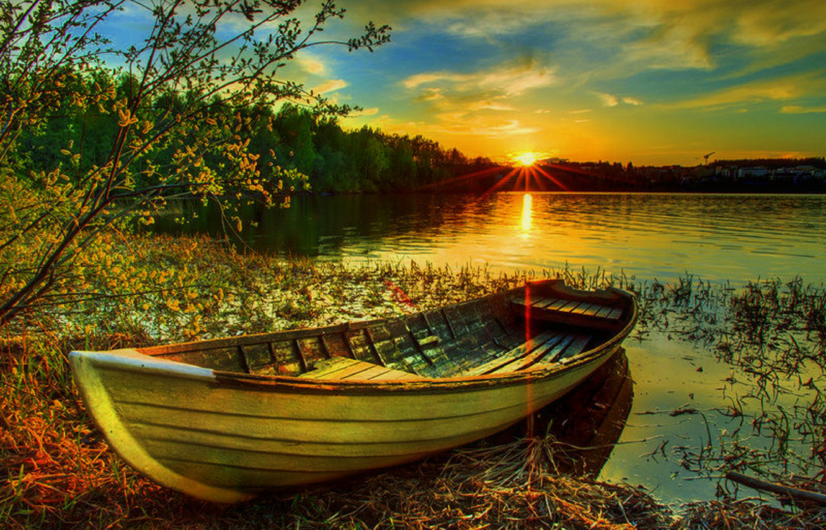 Free download wallpaper Sunset, Lake, Boat, Vehicles on your PC desktop