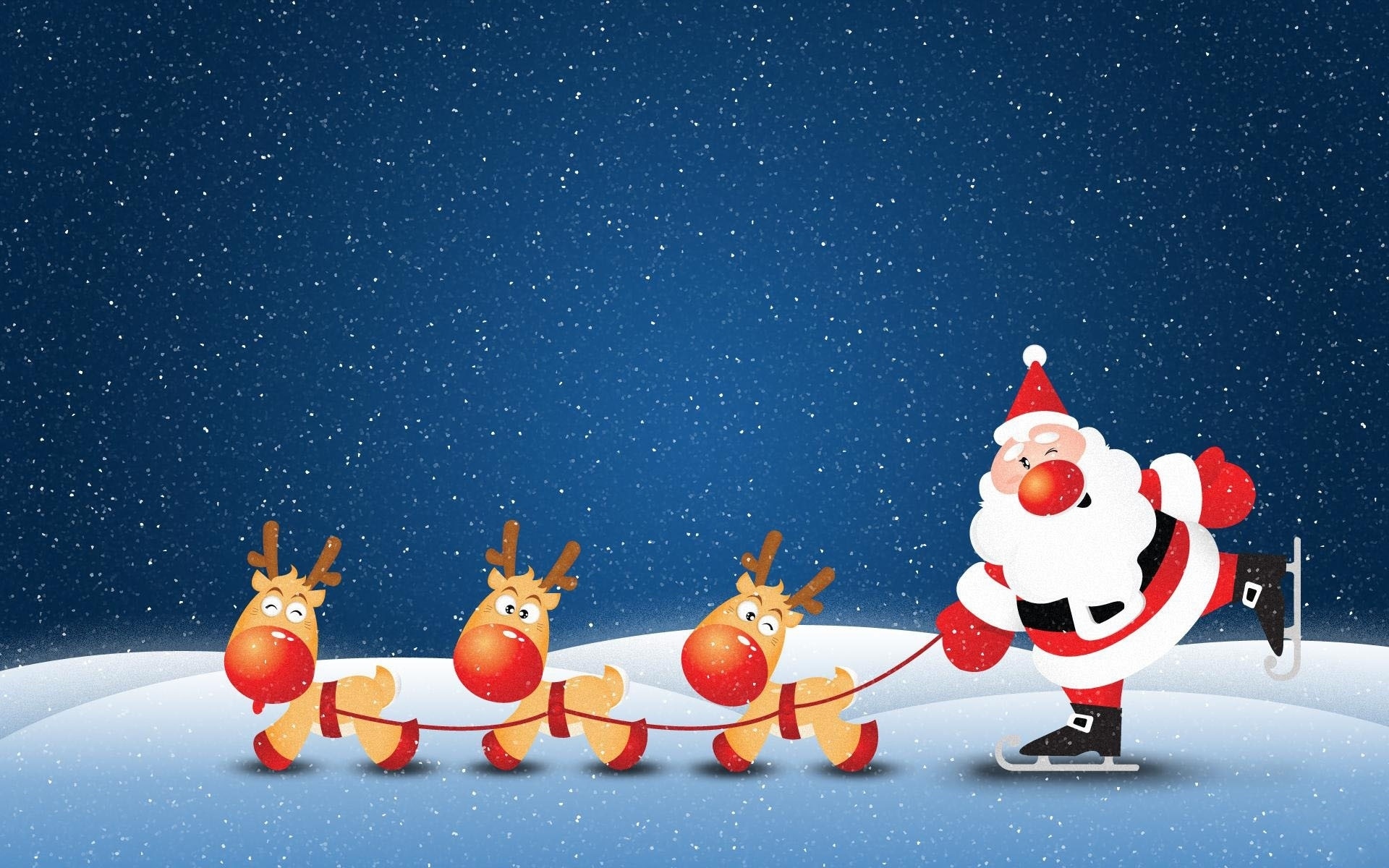 Скачать обои бесплатно Ночь, Снег, Рождество, Санта Клаус, Праздничные, Северный Олень картинка на рабочий стол ПК