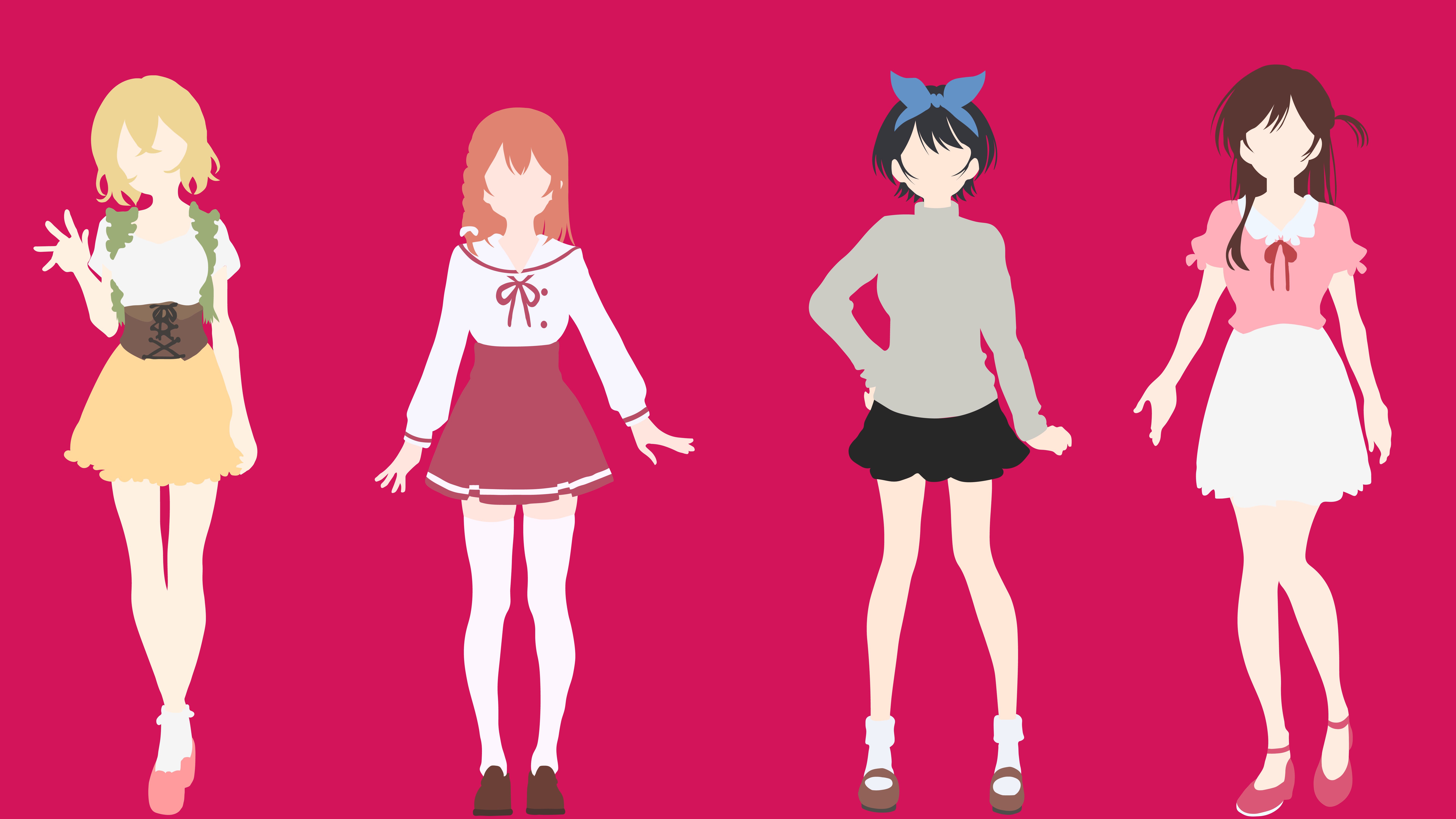anime, rent a girlfriend, chizuru ichinose, mami nanami, minimalist, red, ruka sarashina, skirt, sumi sakurasawa