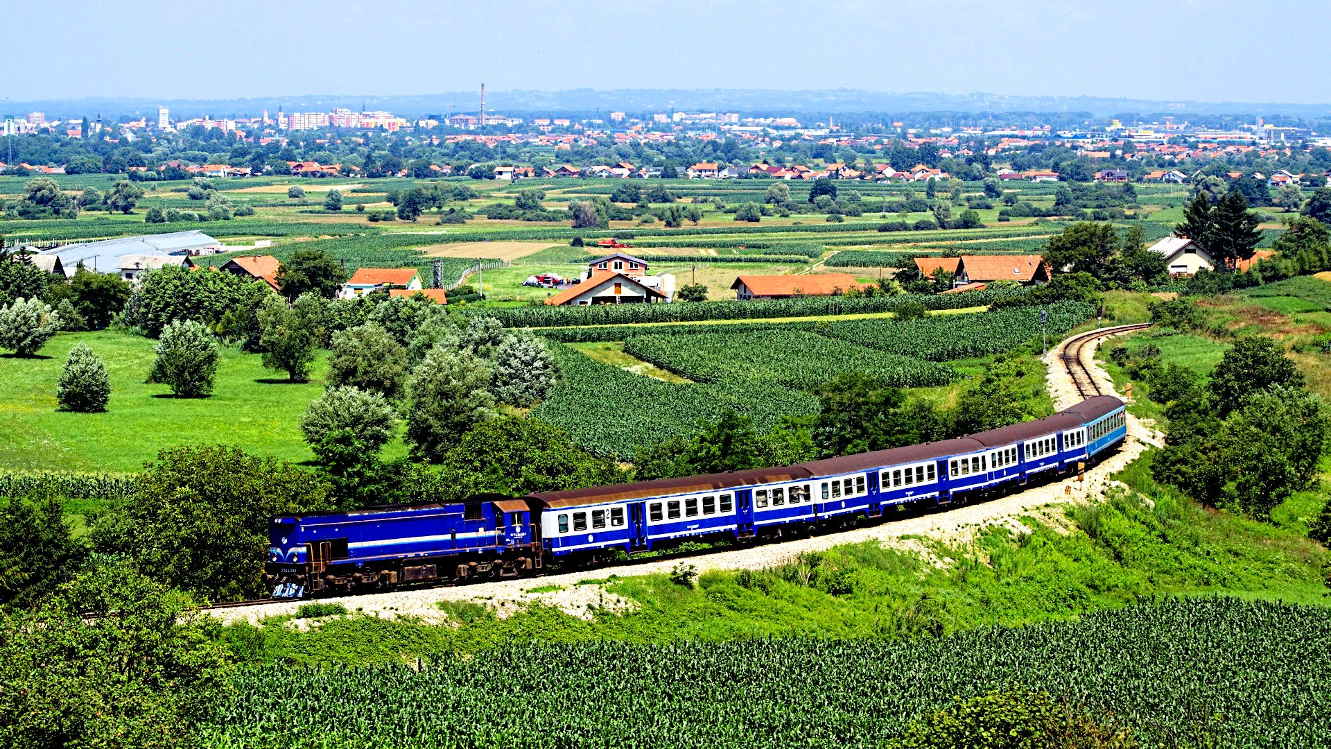 train, countryside, landscape, vehicles, field