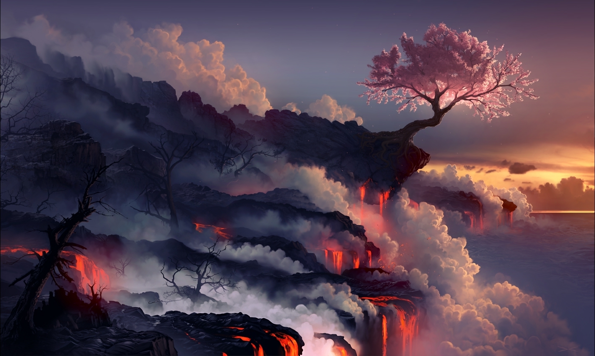 72068 descargar imagen naturaleza, sakura, madera, árbol, volcán, lava, erupción: fondos de pantalla y protectores de pantalla gratis