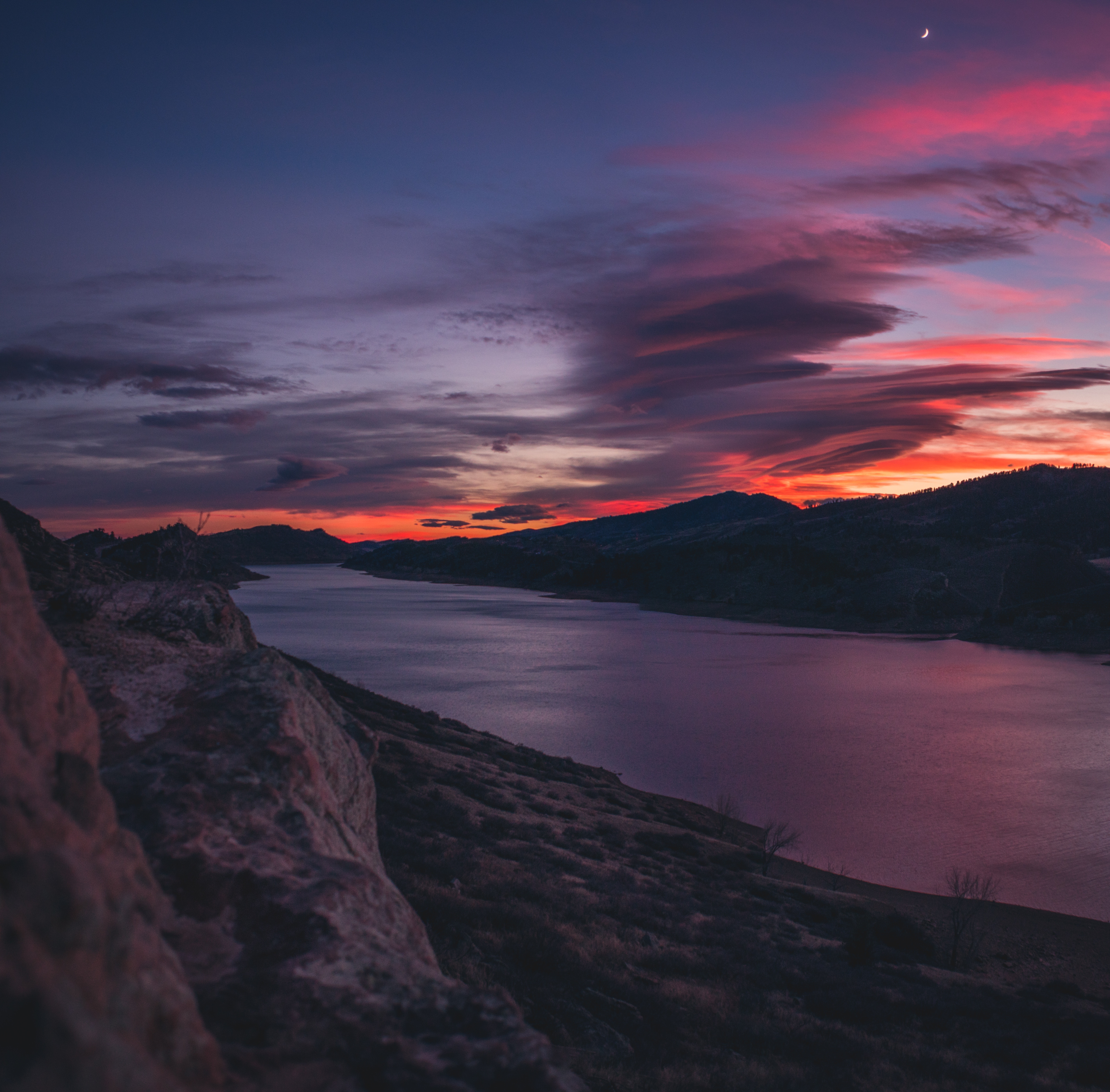 Free download wallpaper Sky, Rivers, Nature, Mountains, Sunset on your PC desktop