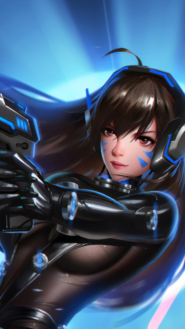 Download mobile wallpaper Weapon, Overwatch, Video Game, Gun, Black Hair, Woman Warrior, D Va (Overwatch) for free.