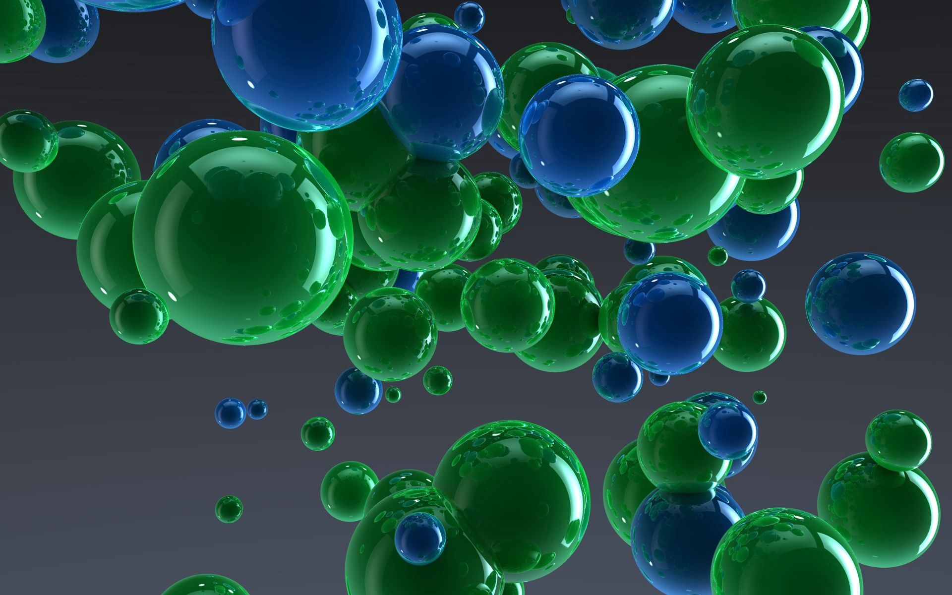 balls, 3d, drops, green, blue, reflection UHD