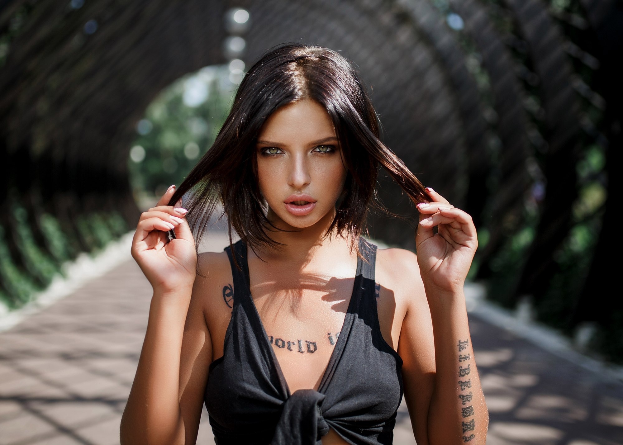 Download mobile wallpaper Tattoo, Brunette, Model, Women, Depth Of Field for free.