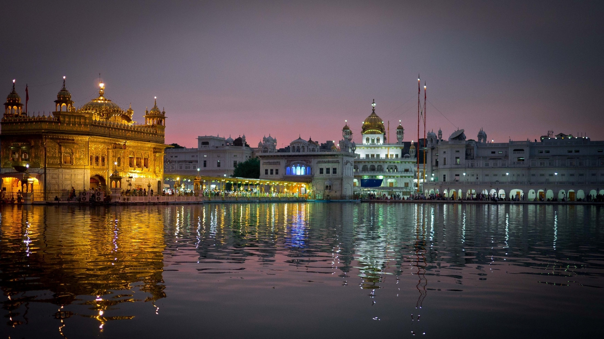 harmandir sahib, india, cities, temple, water, city, reflection, evening, amritsar, punjab