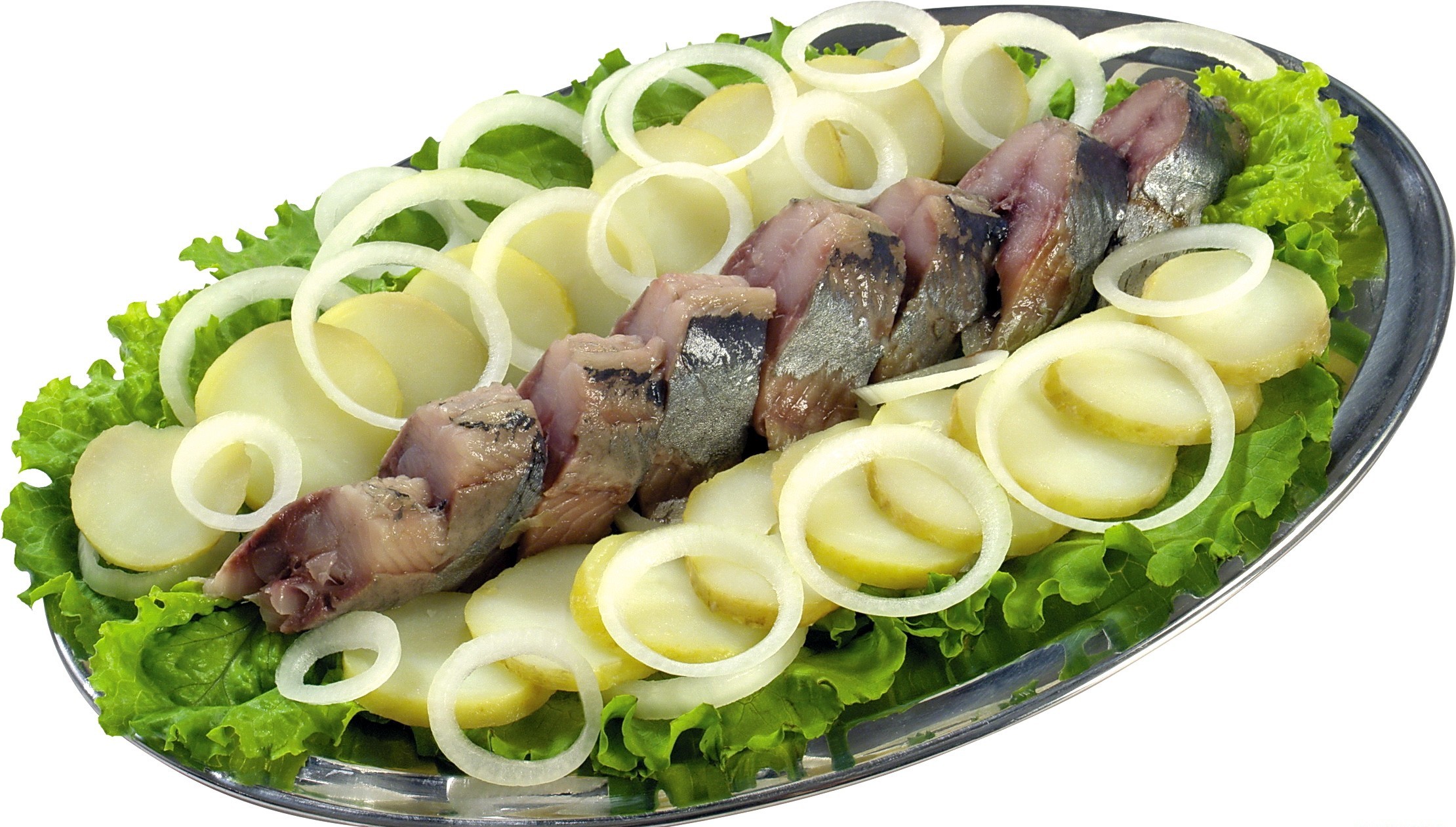 food, fish, herring, onion, potato