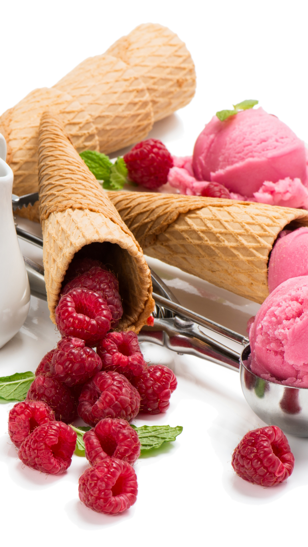 Download mobile wallpaper Food, Raspberry, Ice Cream, Still Life, Berry, Fruit, Waffle Cone for free.