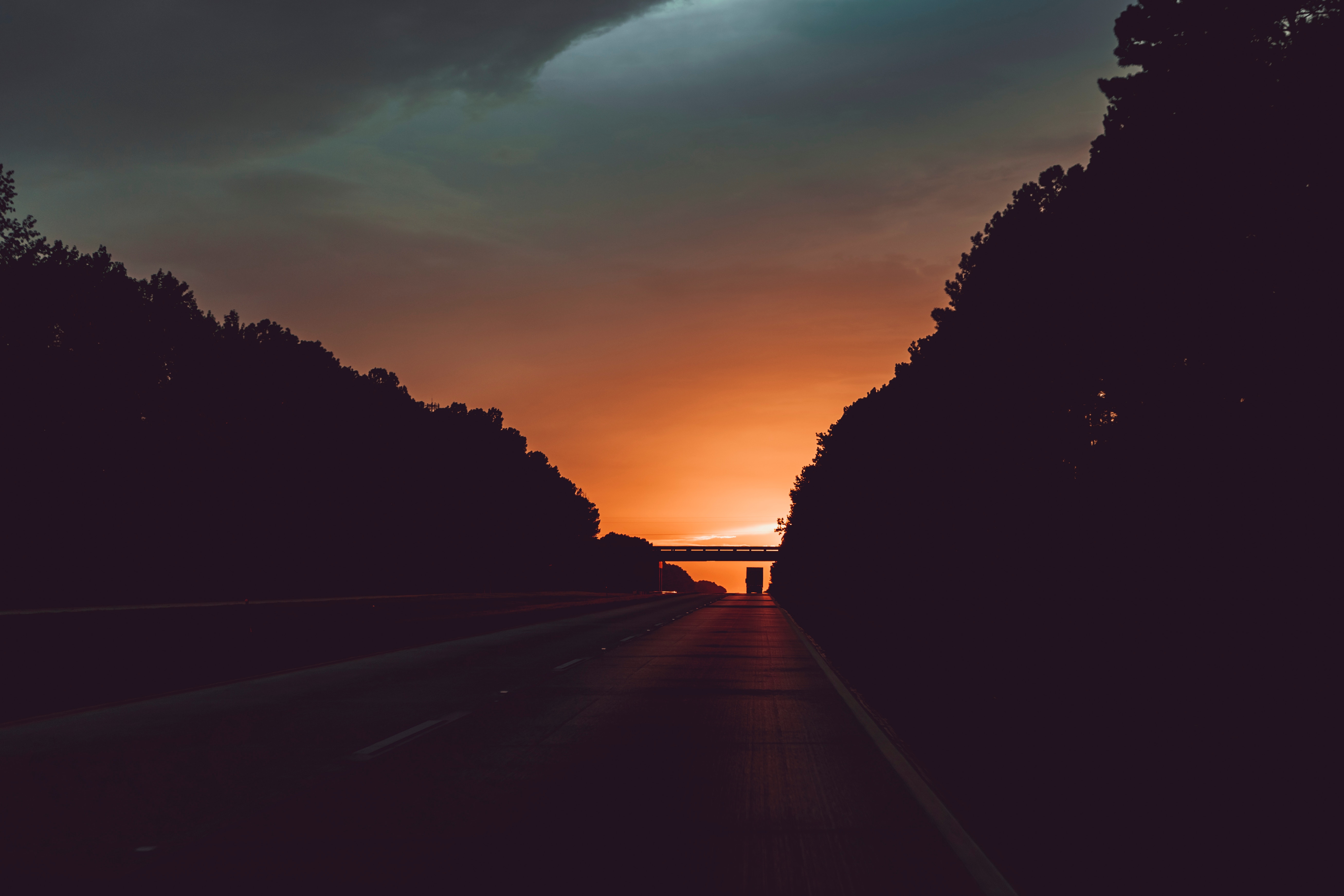 sunset, movement, twilight, dark, clouds, road, traffic, dusk cell phone wallpapers