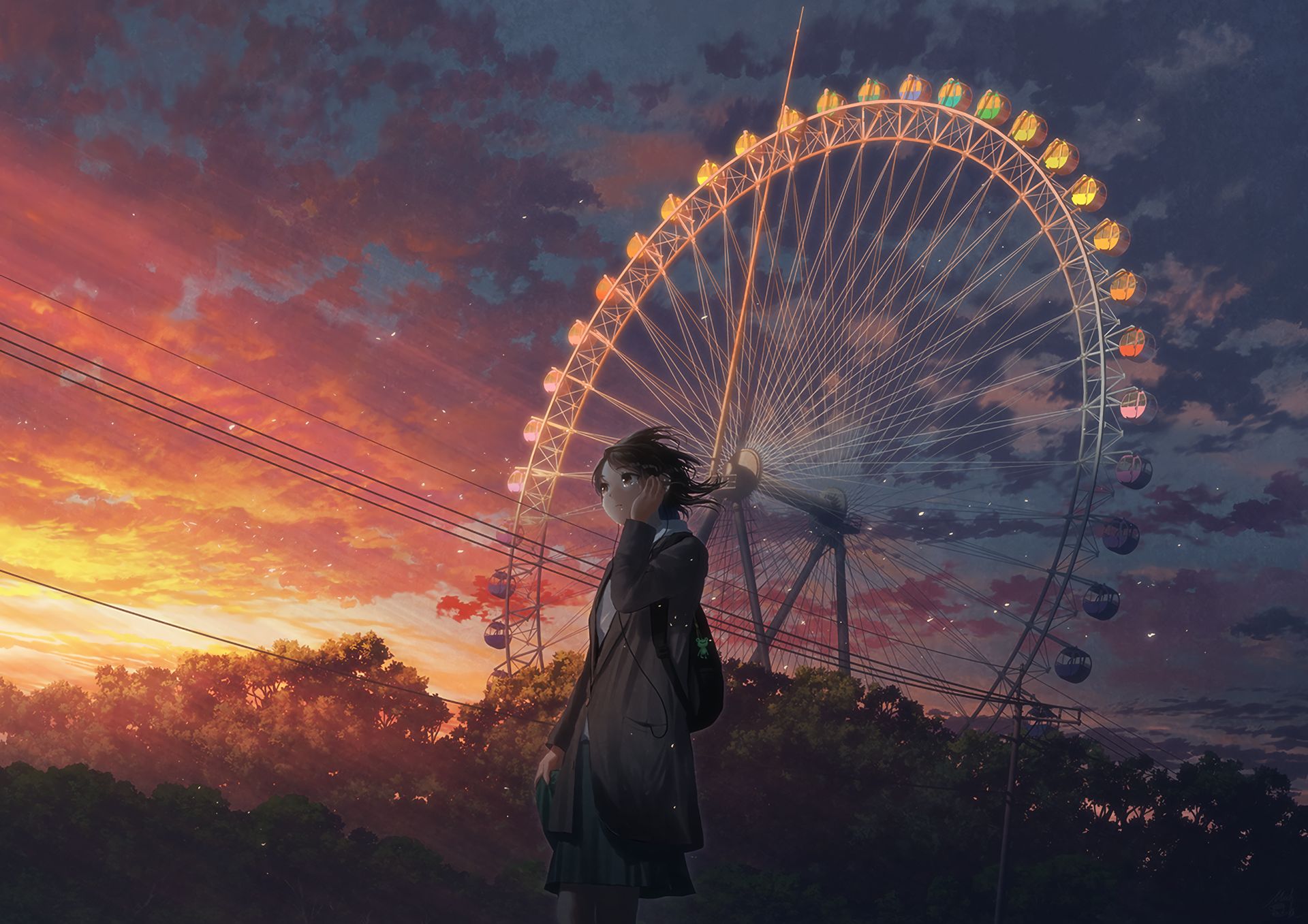 Handy-Wallpaper Riesenrad, Original, Sonnenuntergang, Animes kostenlos herunterladen.