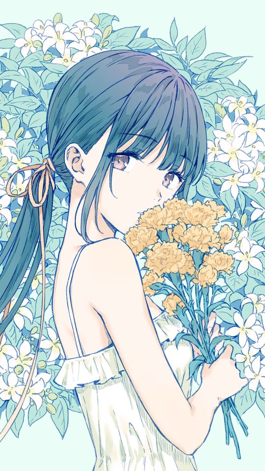 Download mobile wallpaper Anime, Flower, Original, Ponytail for free.