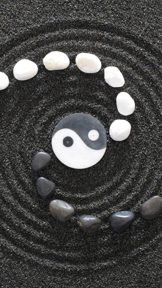 Download mobile wallpaper Sand, Stone, Black & White, Religious, Yin & Yang for free.