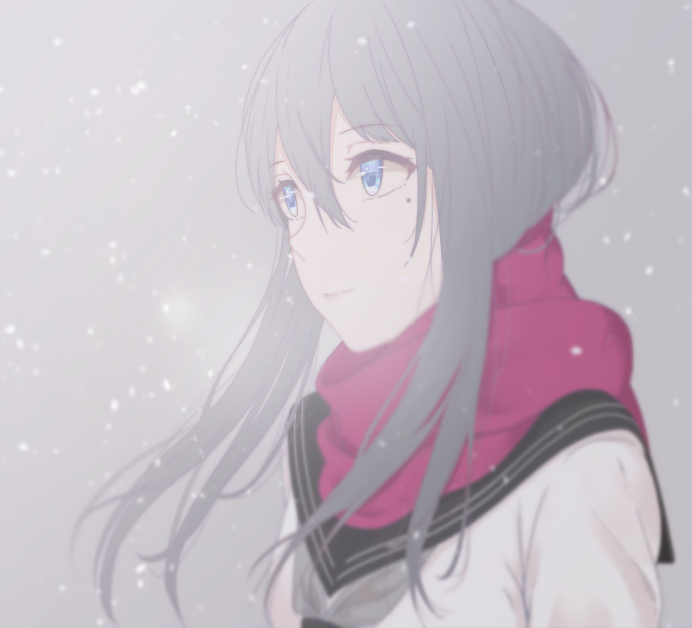 Handy-Wallpaper Schnee, Blaue Augen, Original, Animes, Lange Haare kostenlos herunterladen.