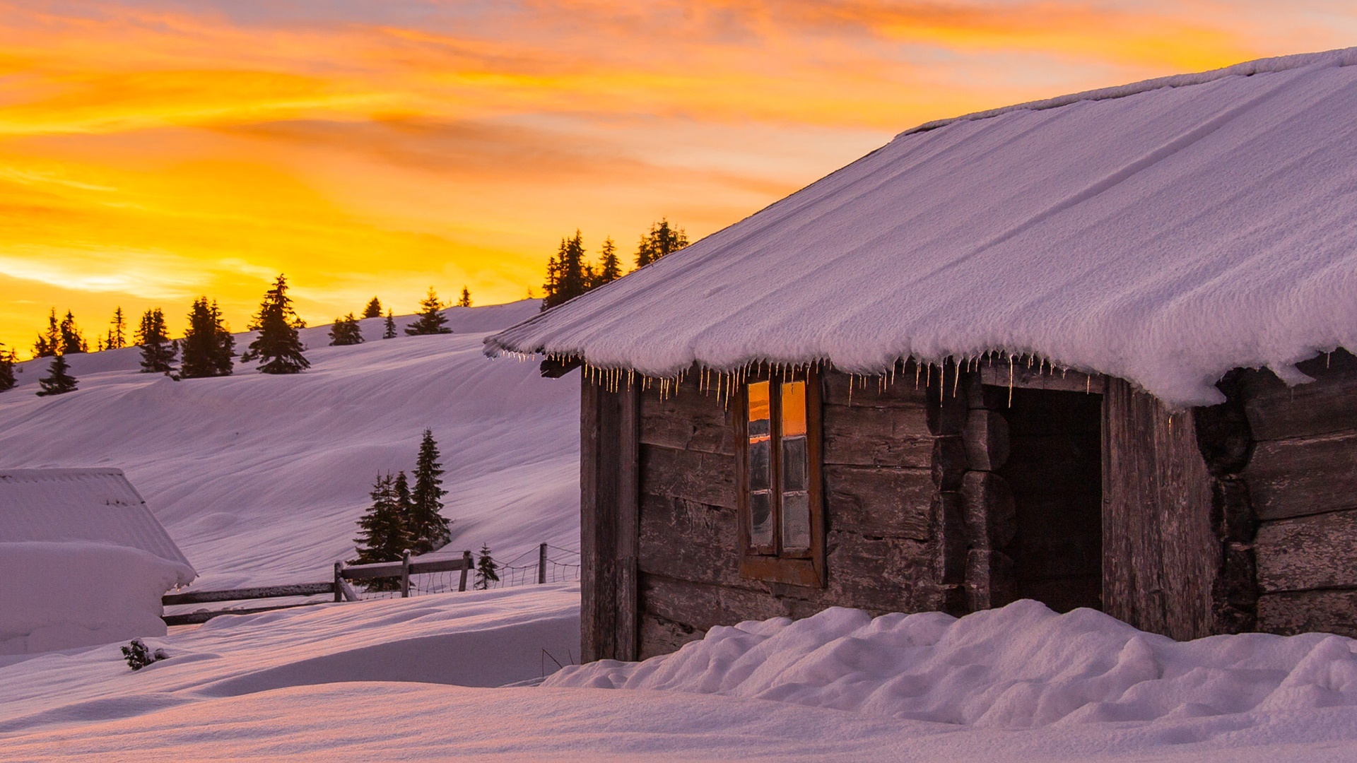 Download mobile wallpaper Snow, Cabin, Man Made for free.