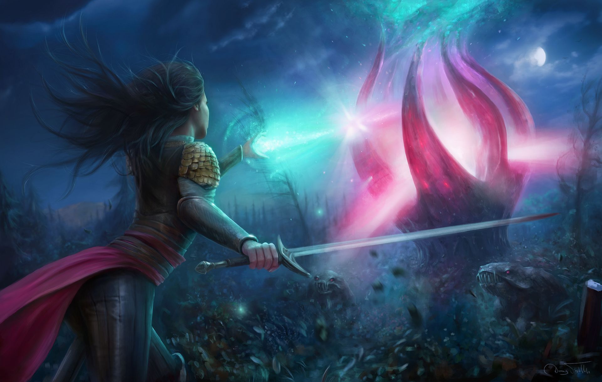 Free download wallpaper Fantasy, Sky, Light, Sword, Women Warrior, Woman Warrior, Mage on your PC desktop