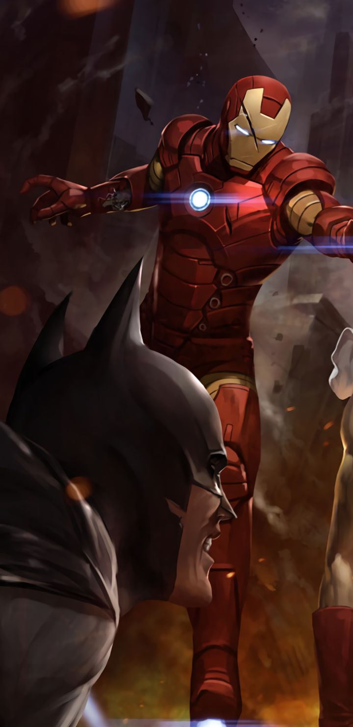 Download mobile wallpaper Anime, Batman, Iron Man, Crossover for free.