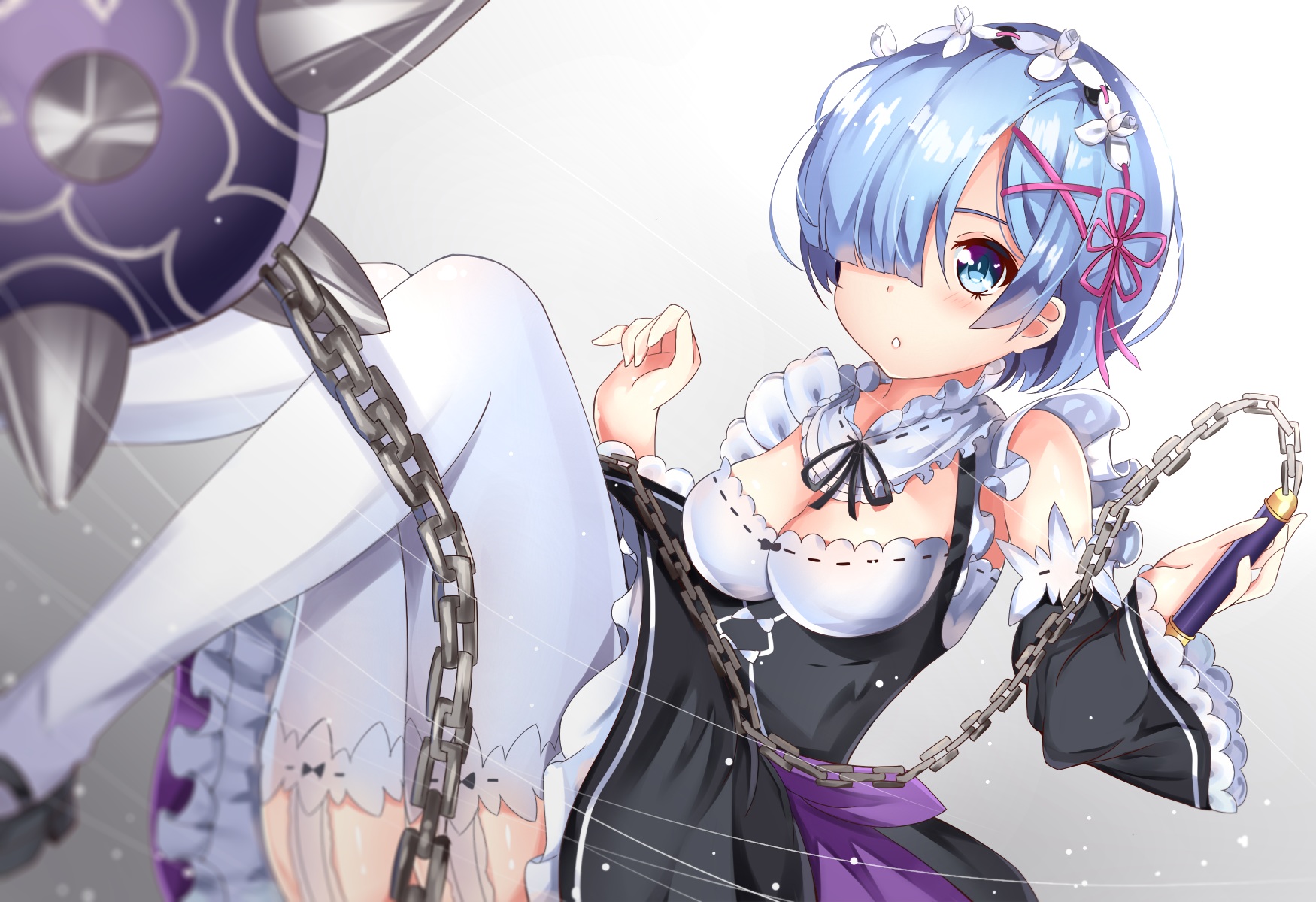 Free download wallpaper Anime, Blue Eyes, Headband, Blush, Blue Hair, Short Hair, Thigh Highs, Re:zero Starting Life In Another World, Rem (Re:zero) on your PC desktop