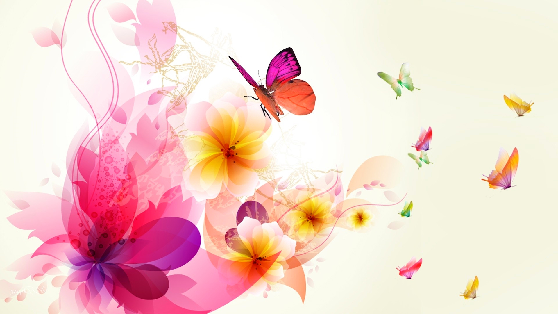 Скачать обои бесплатно Цветок, Белый, Бабочка, Красочный, Весна, Художественные картинка на рабочий стол ПК