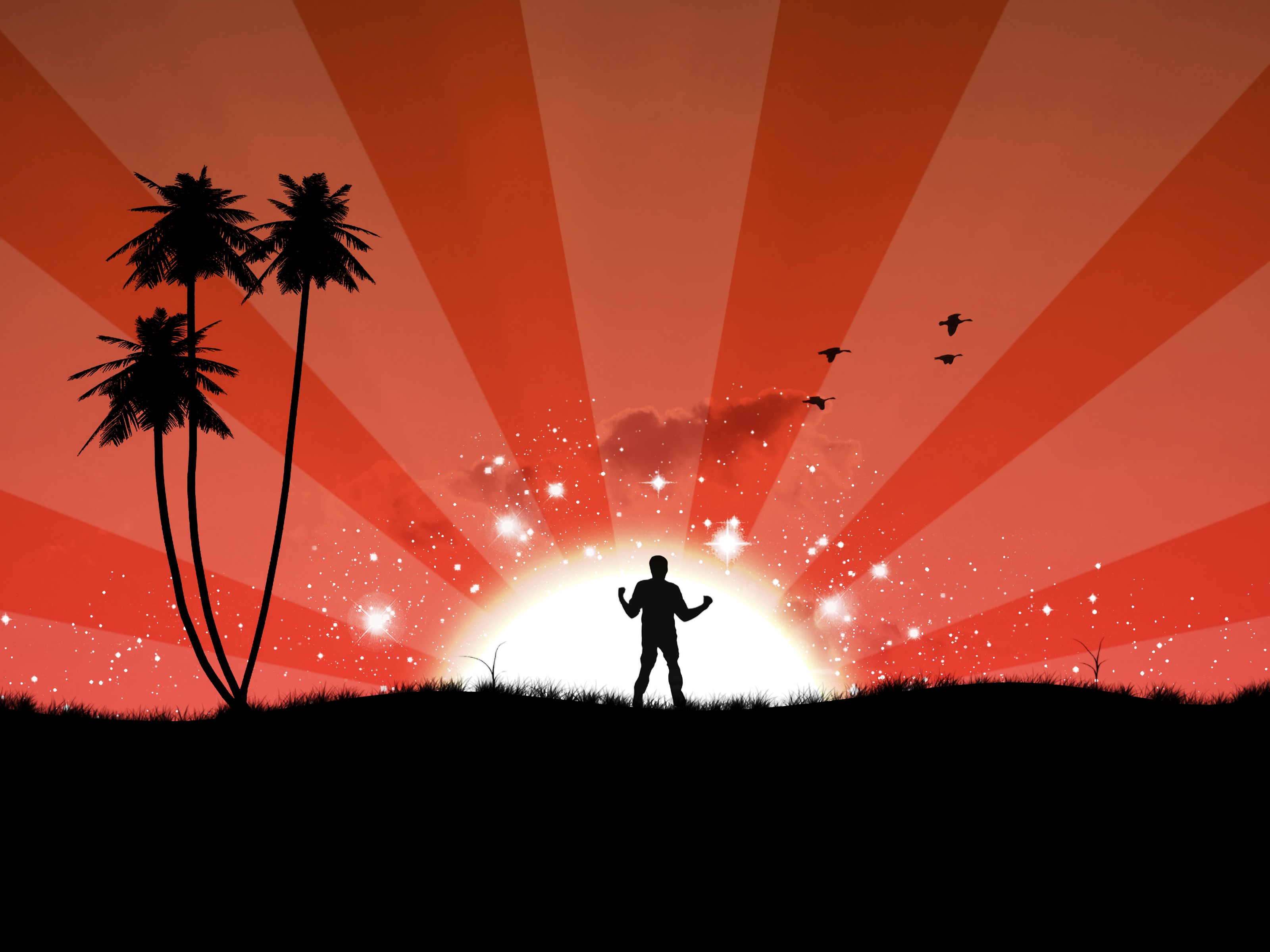 Free download wallpaper Sun, Silhouette, Rays, Beams, Glare, Art, Vector on your PC desktop