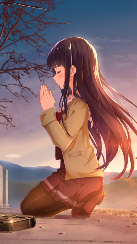 Download mobile wallpaper Anime, Sunset, Original, Black Hair, Long Hair for free.