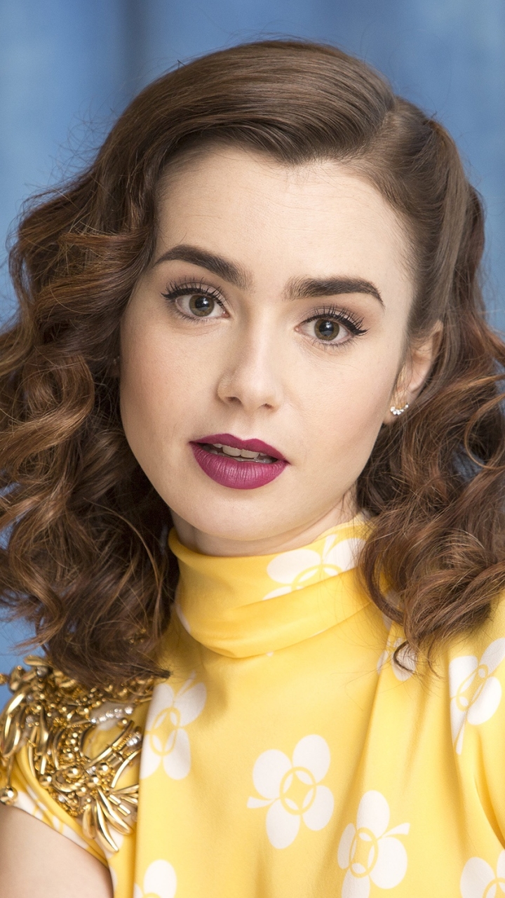 Download mobile wallpaper English, Brunette, Model, Celebrity, Brown Eyes, Actress, Lipstick, Lily Collins for free.