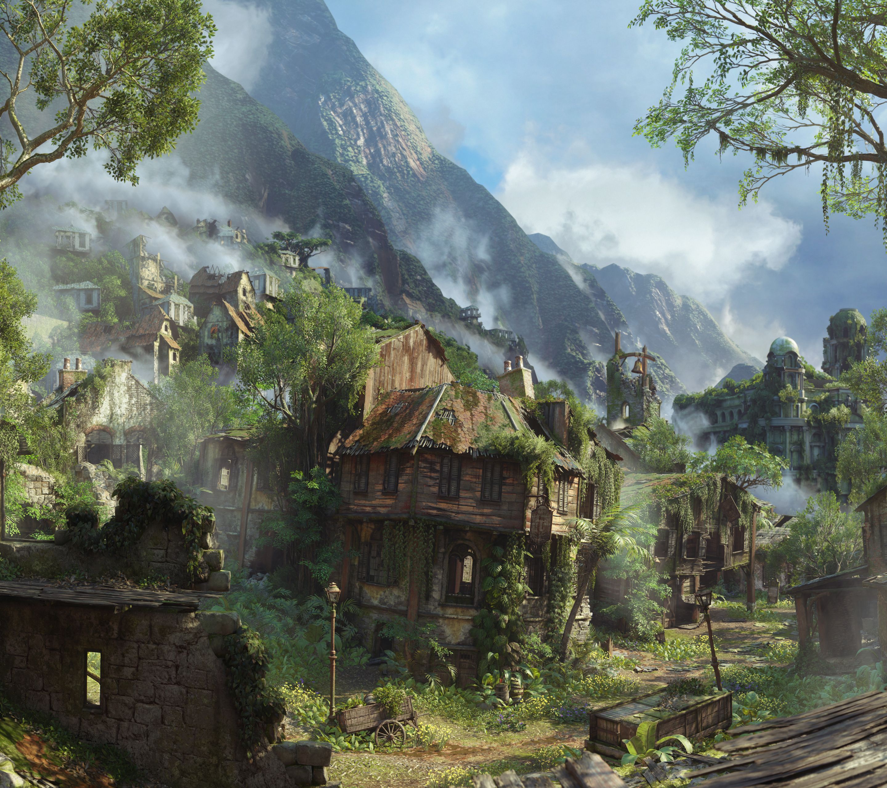 Download mobile wallpaper Uncharted, Mountain, Ruin, Town, Video Game, Uncharted 4: A Thief's End for free.