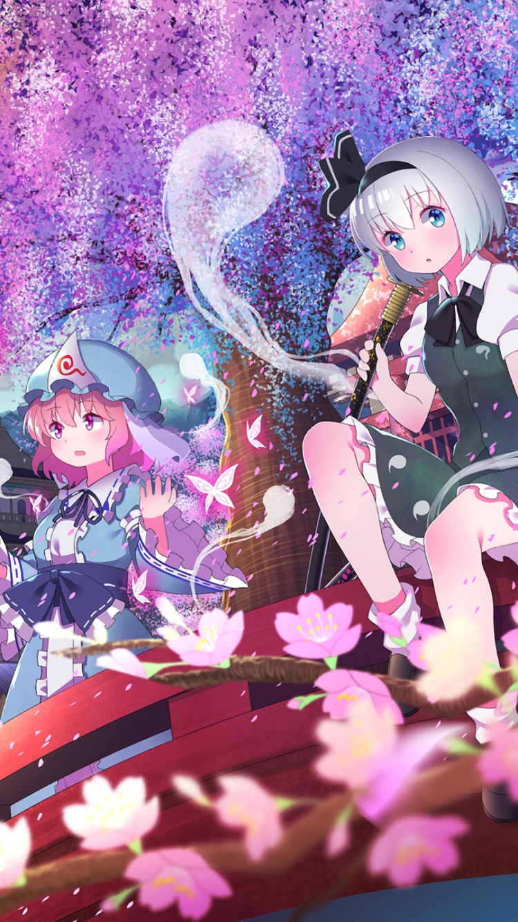 Handy-Wallpaper Youmu Konpaku, Yuyuko Saigyouji, Tuhu, Animes kostenlos herunterladen.