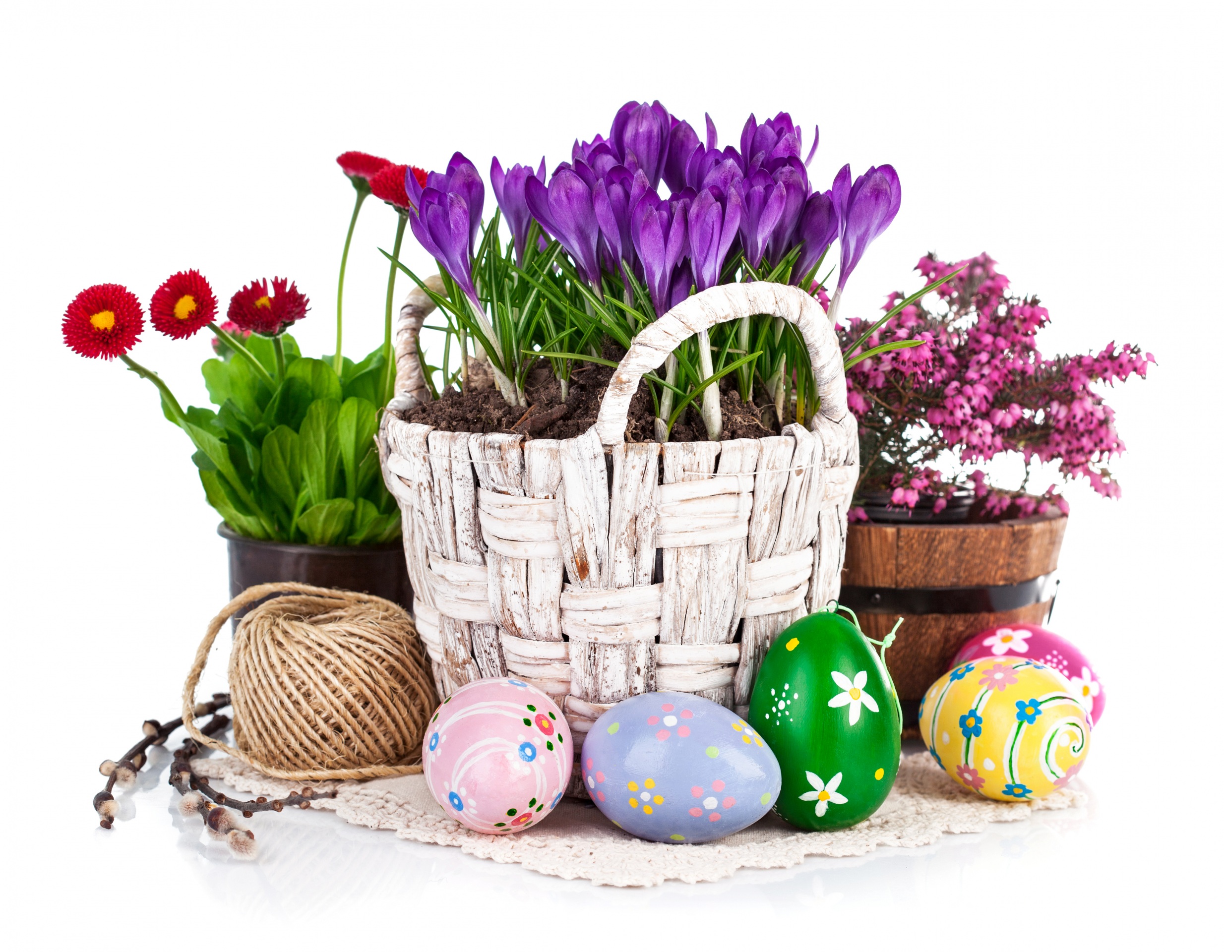 Download mobile wallpaper Easter, Flower, Holiday, Colors, Egg, Purple Flower, Red Flower, Easter Egg for free.