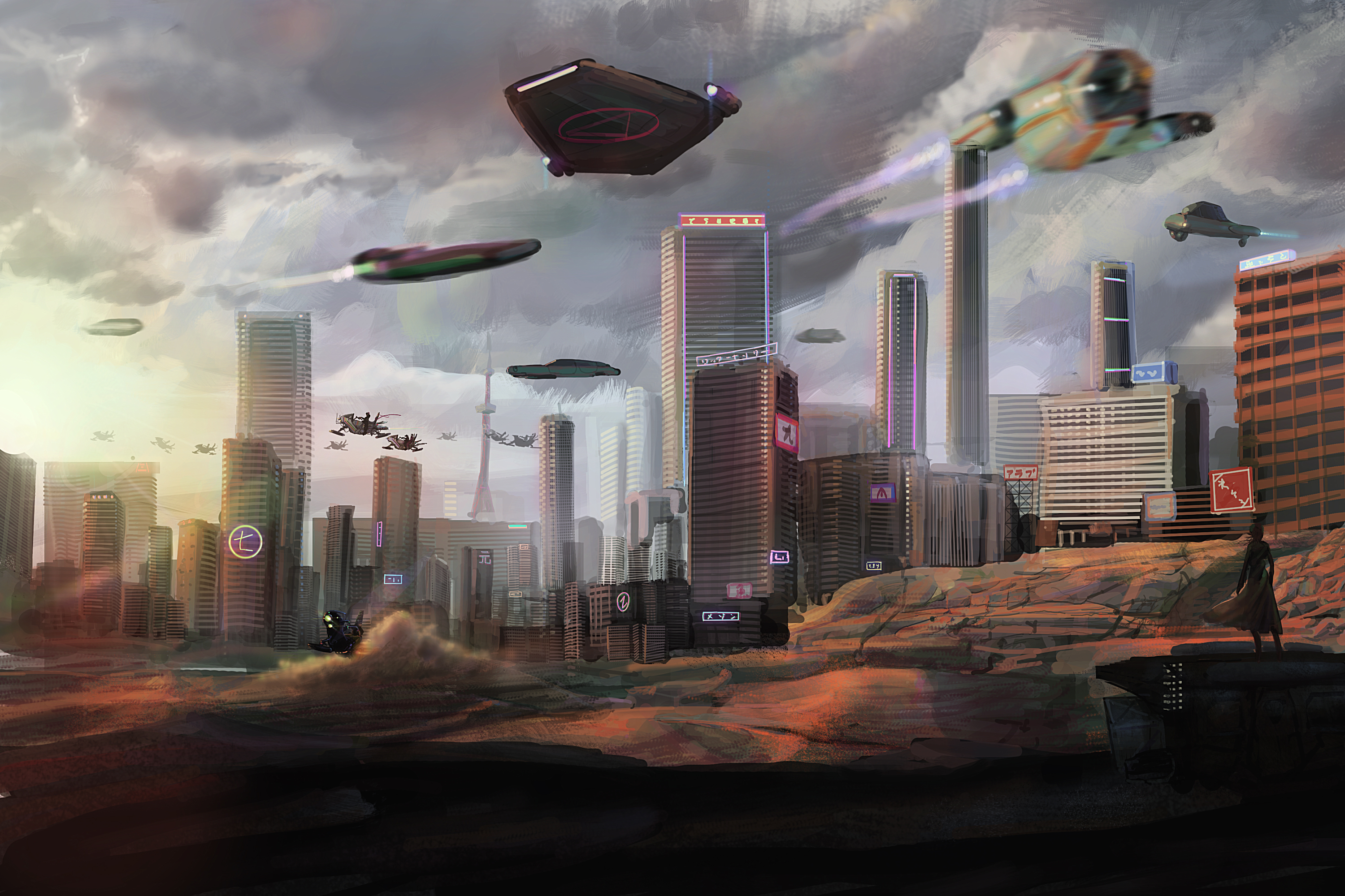 Free download wallpaper City, Sunrise, Sci Fi, Futuristic City on your PC desktop