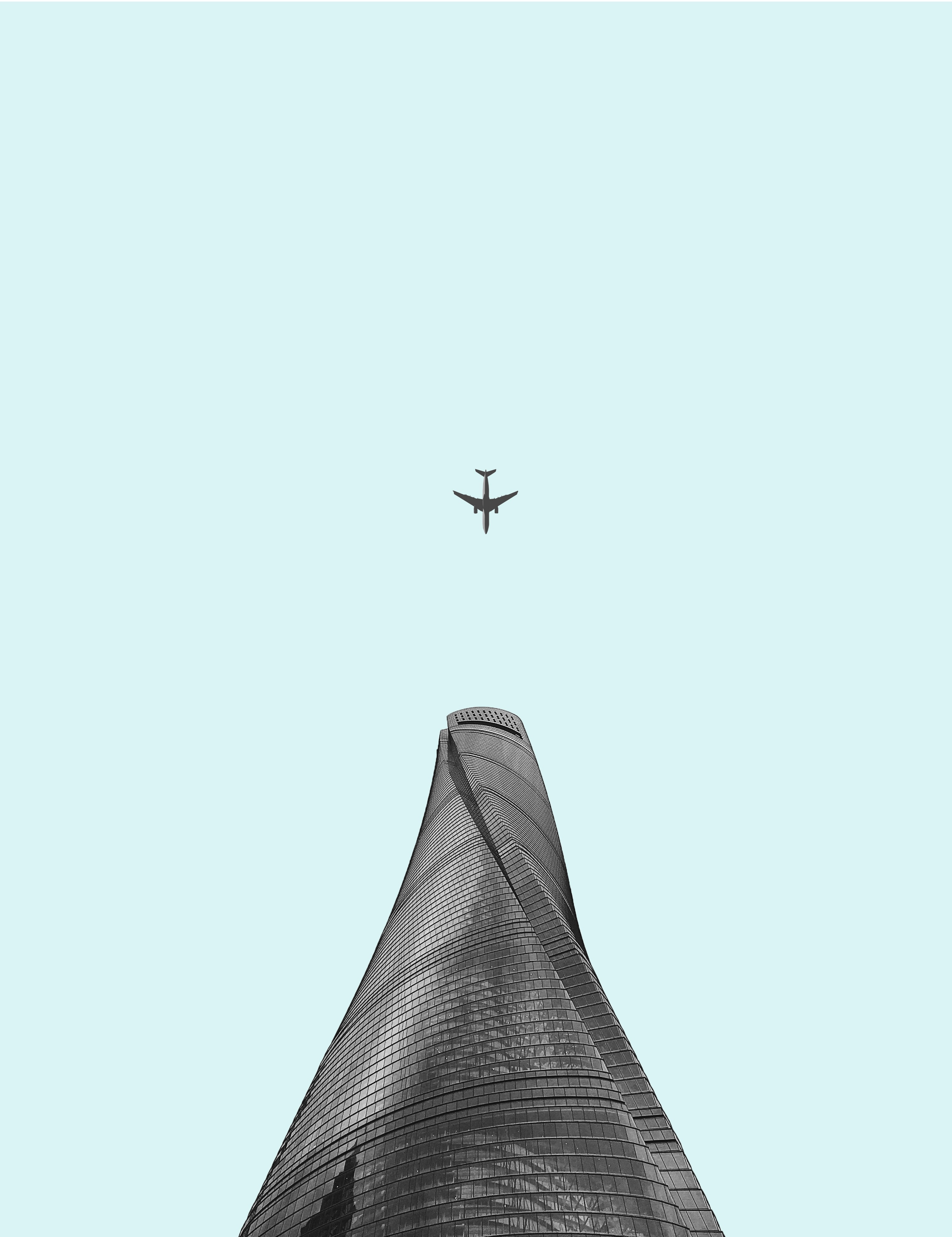 Free download wallpaper Sky, Building, Tower, Airplane, Plane, Minimalism on your PC desktop