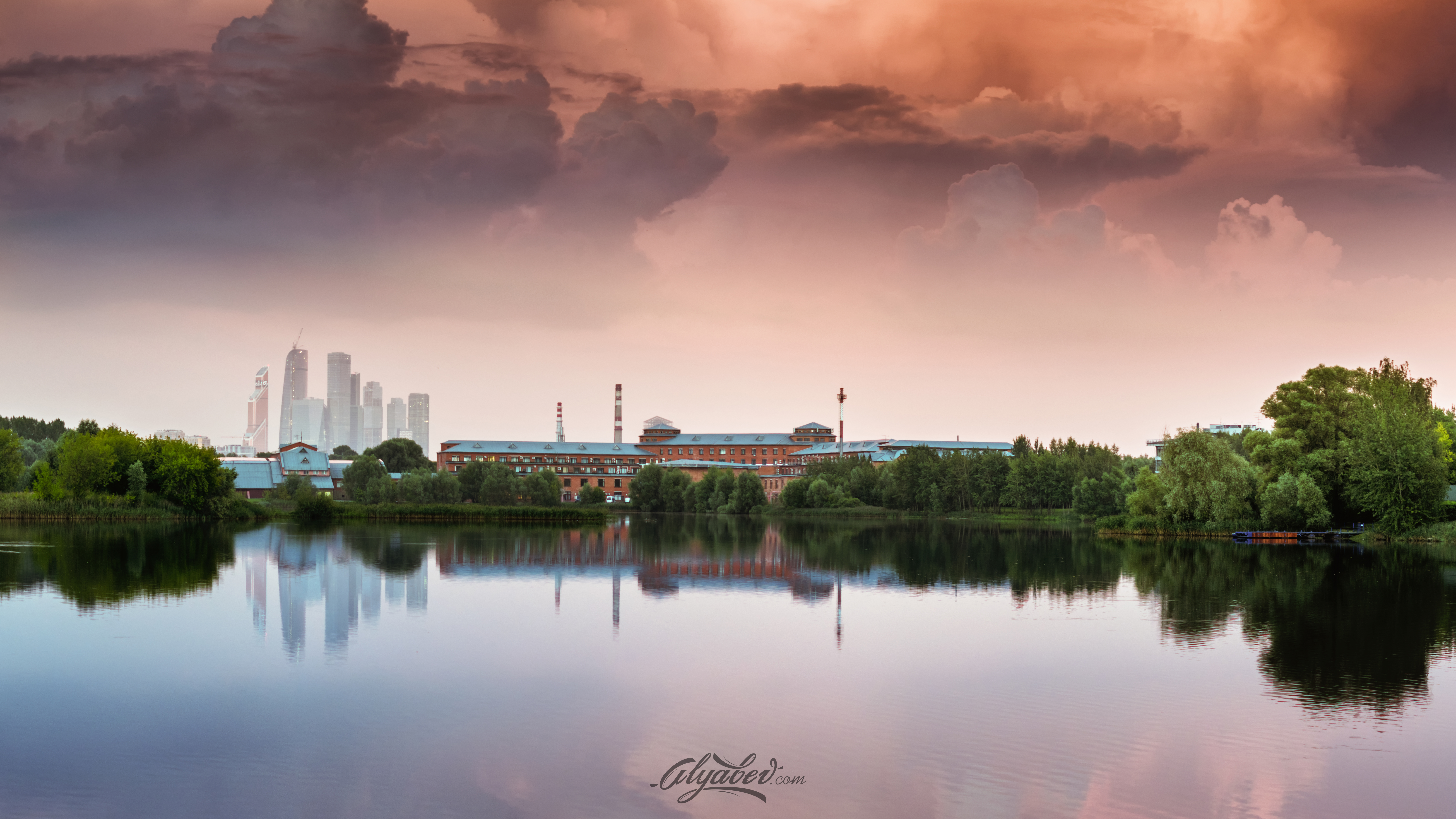 Download mobile wallpaper Cities, City, Reflection, Storm, Russia, Moscow, Man Made for free.