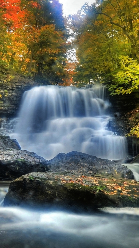 Handy-Wallpaper Herbst, Wasserfälle, Wasserfall, Wald, Baum, Erde, Erde/natur kostenlos herunterladen.