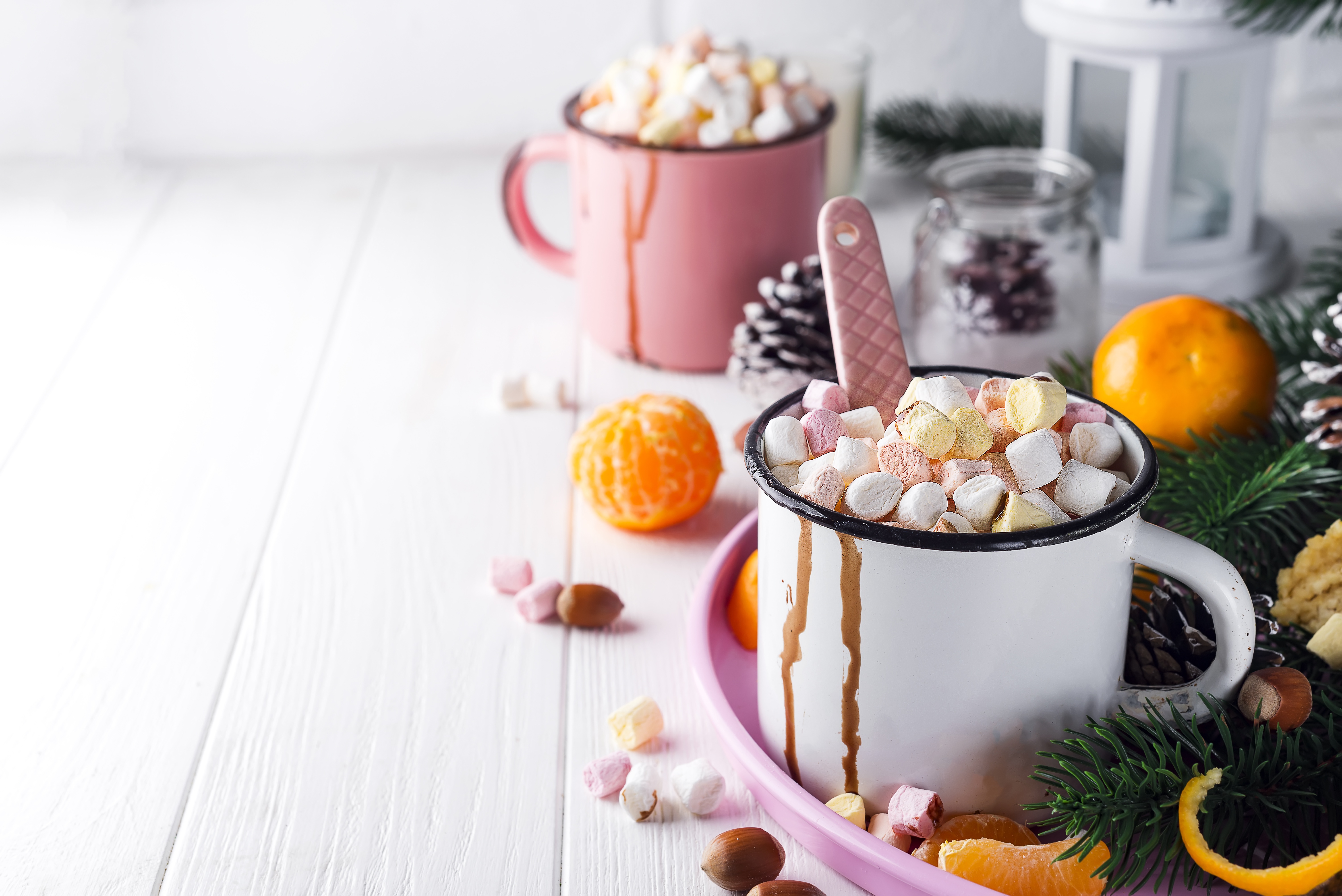 Download mobile wallpaper Food, Mug, Marshmallow, Mandarin, Hot Chocolate for free.