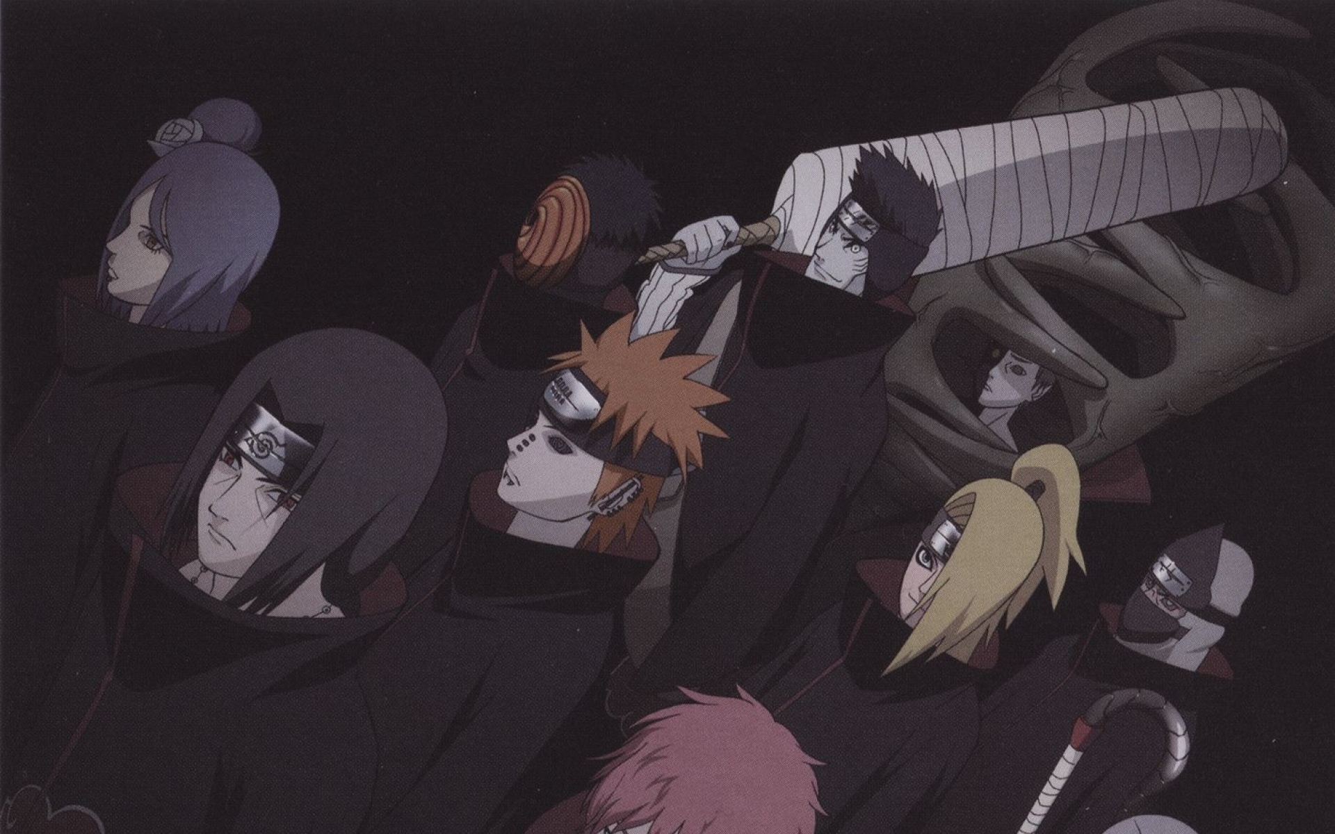 Baixar papel de parede para celular de Anime, Naruto, Akatsuki (Naruto), Dor (Naruto), Konan (Naruto), Sasori (Naruto), Deidara (Naruto), Obito Uchiha, Kisame Hoshigaki, Zetsu (Naruto) gratuito.