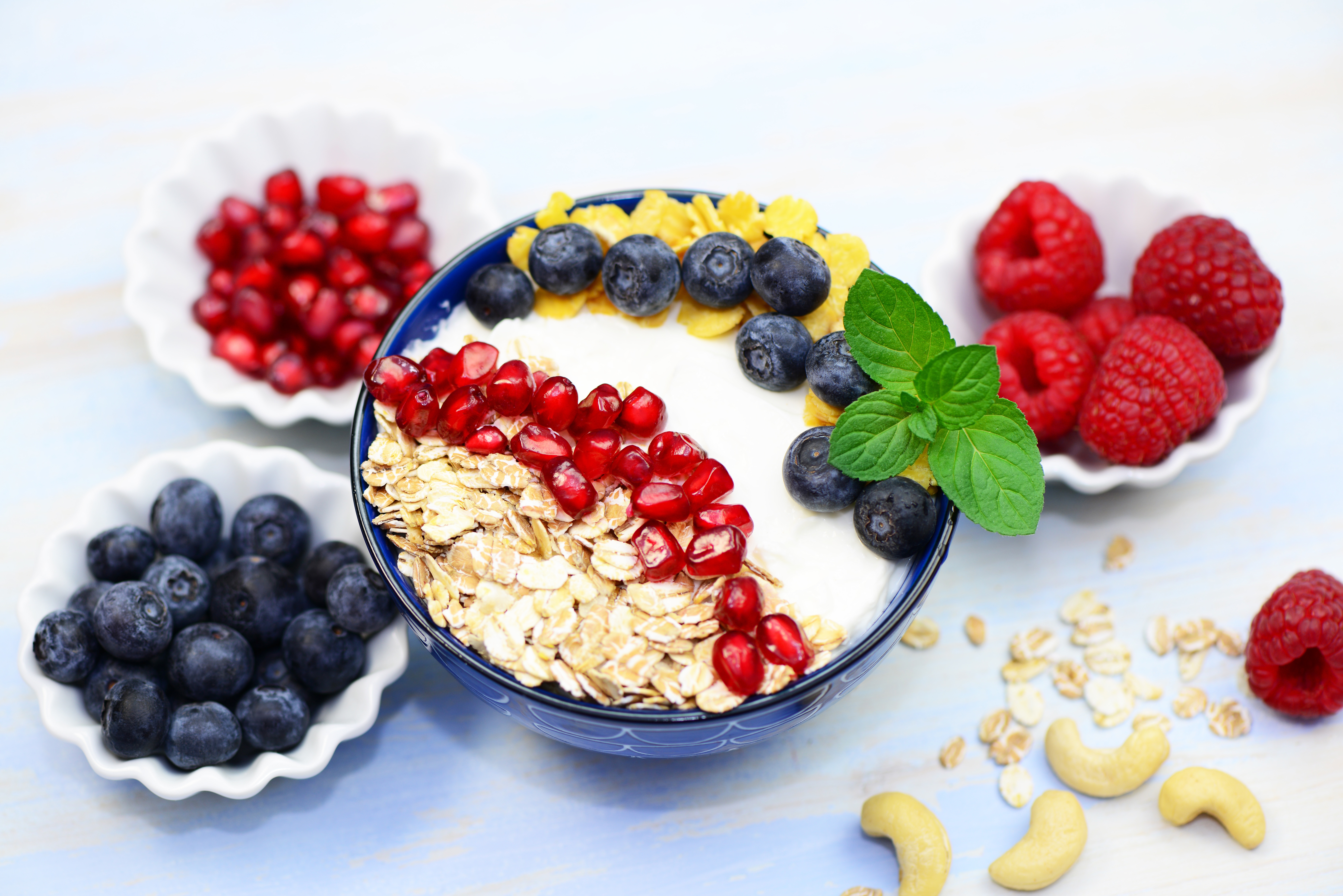 Download mobile wallpaper Food, Blueberry, Raspberry, Berry, Fruit, Muesli, Breakfast for free.