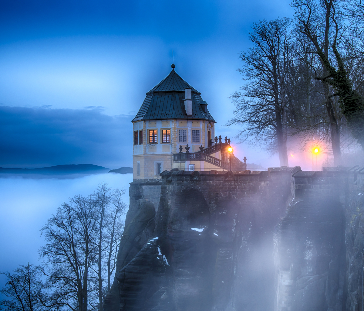 Download mobile wallpaper Castles, Fortress, Fog, Switzerland, Man Made, Castle, Konigstein Fortress for free.