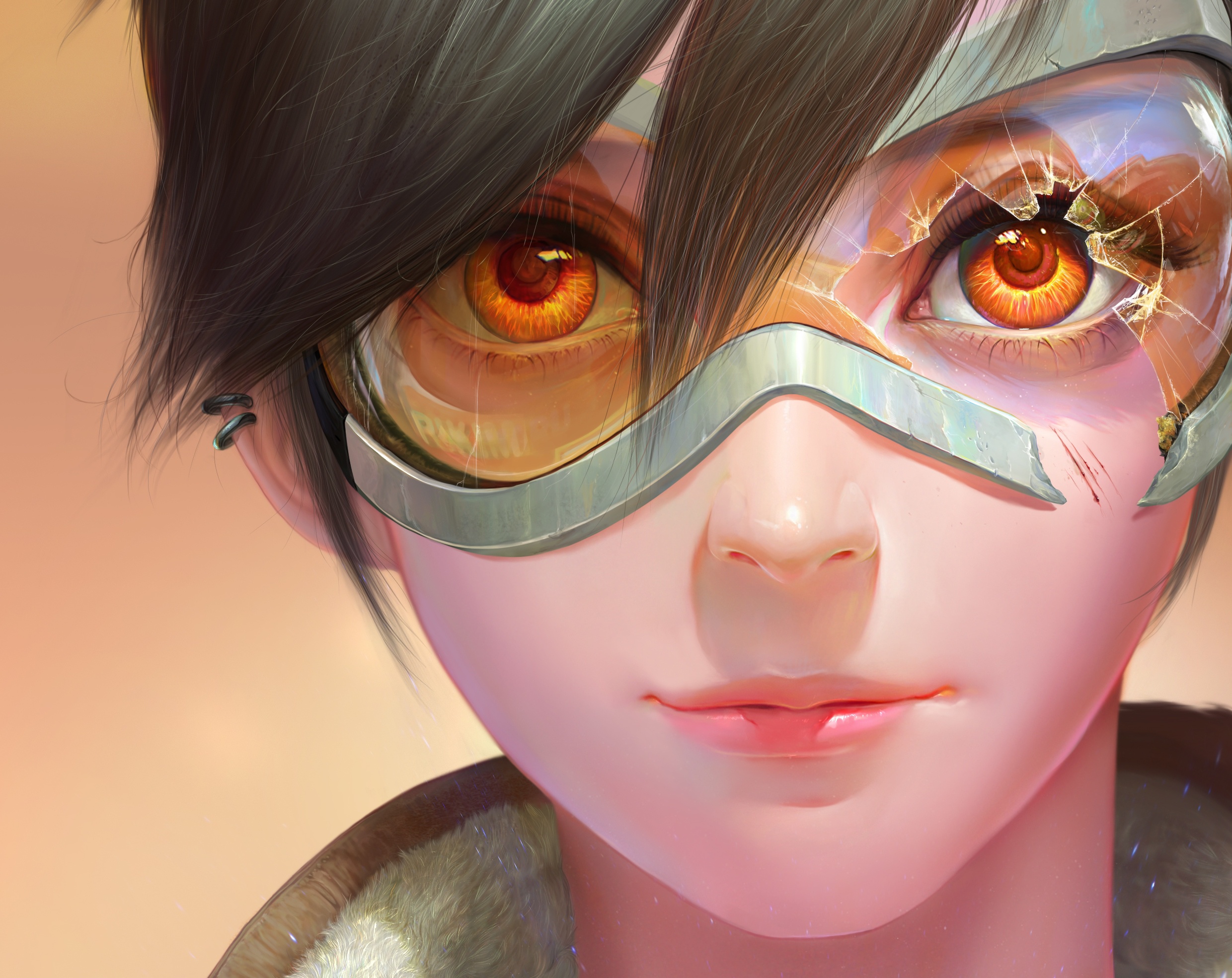 Download mobile wallpaper Face, Overwatch, Video Game, Short Hair, Orange Eyes, Tracer (Overwatch) for free.